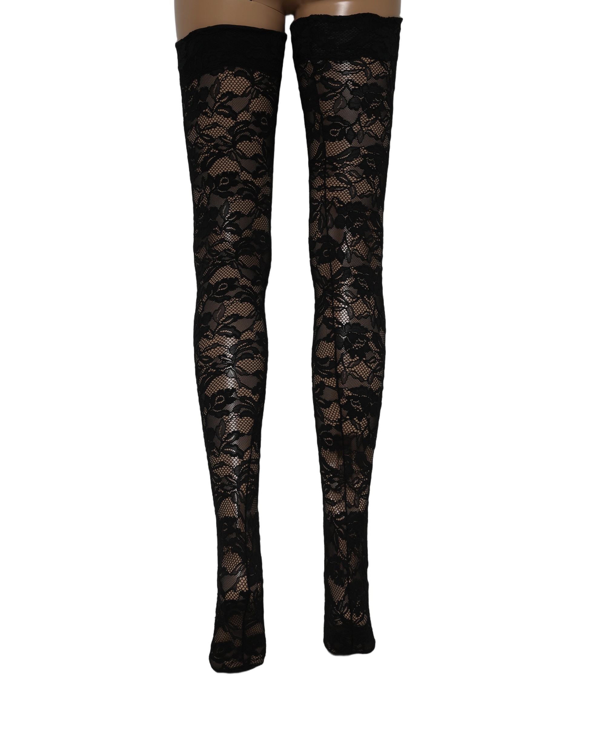 Dolce & Gabbana Black Floral Lace Thigh High Stockings Socks - Image 3