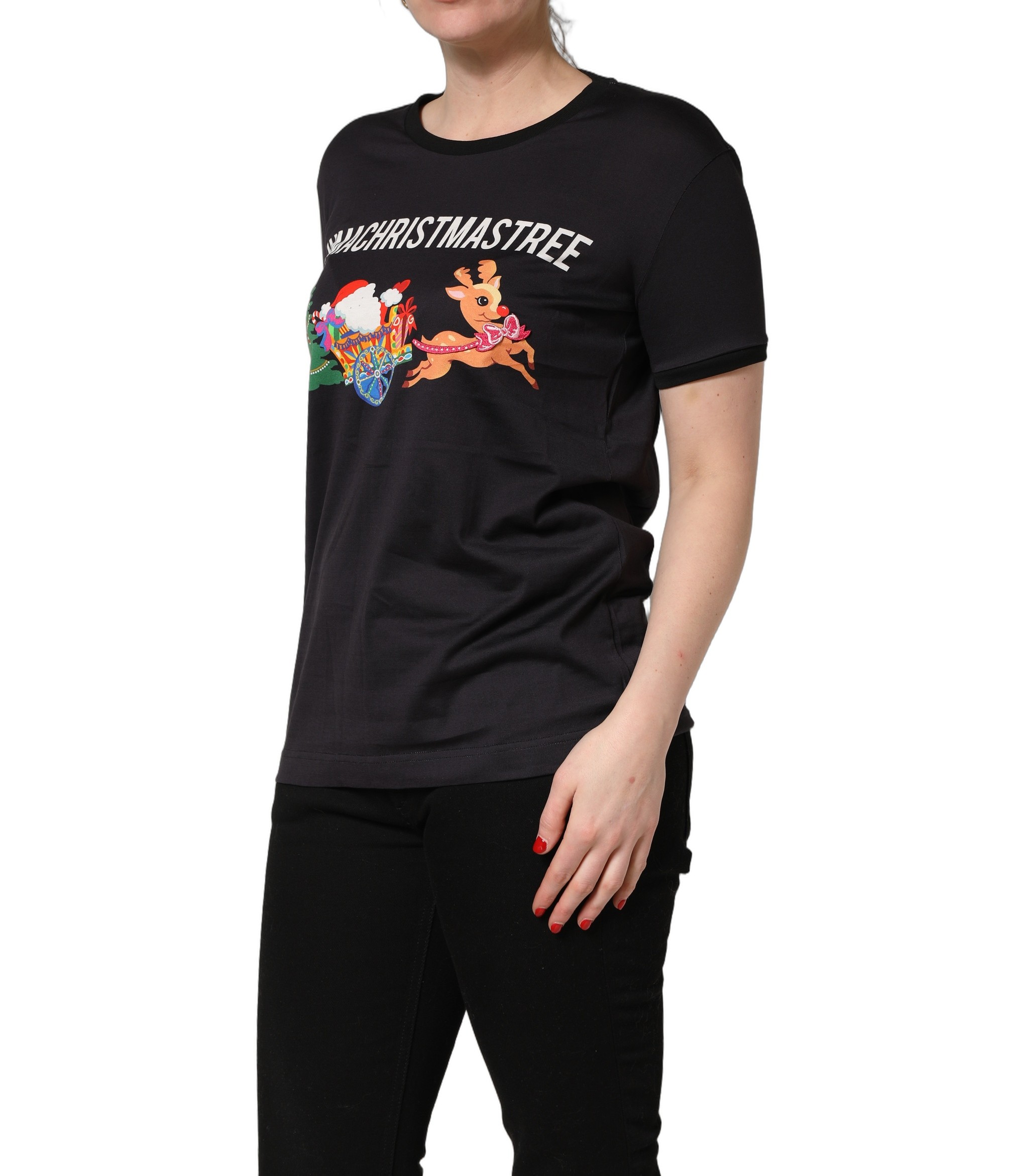Dolce & Gabbana Black #IAMACHRISTMASTREE Print Cotton T-shirt - Image 3