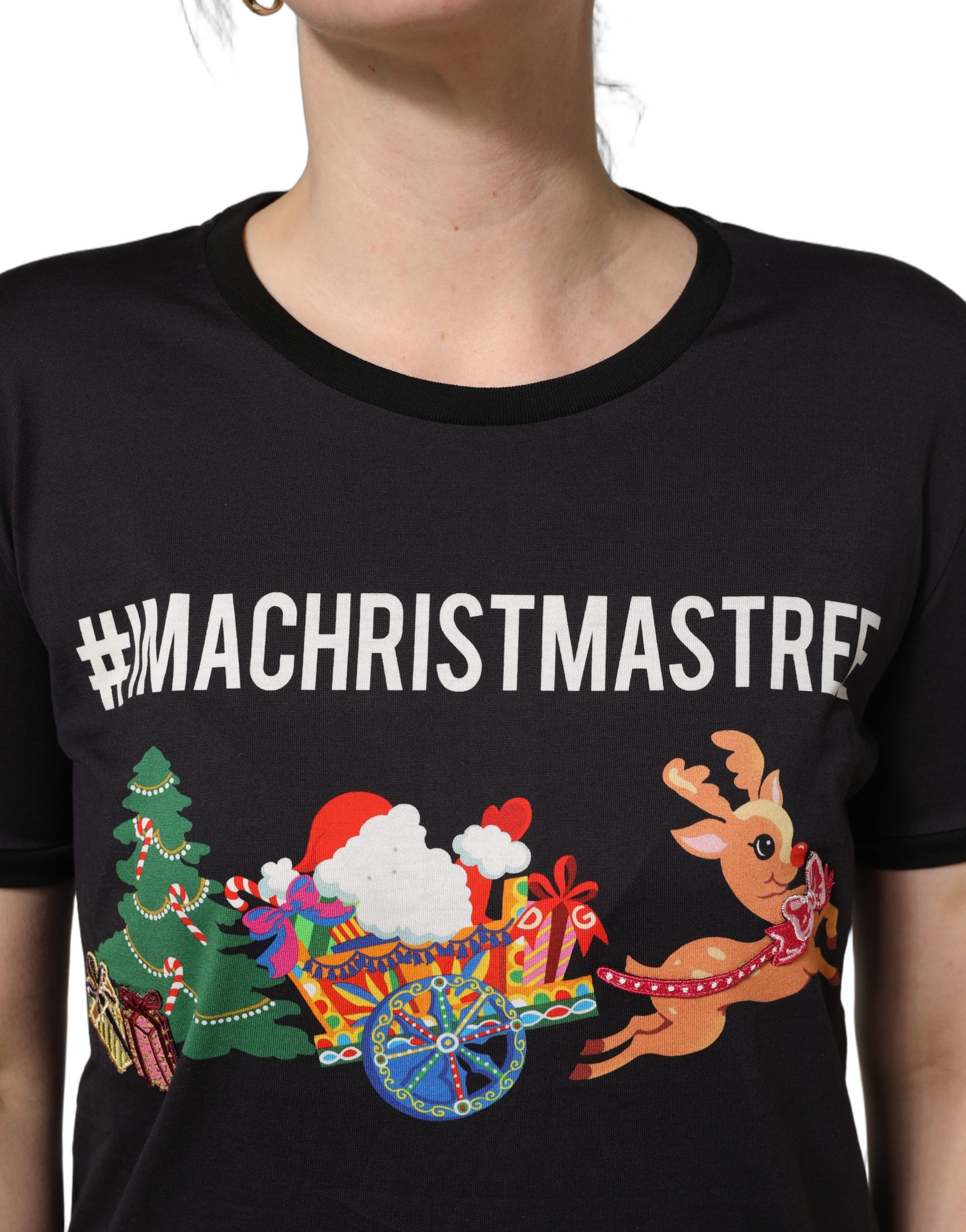 Dolce & Gabbana Black #IAMACHRISTMASTREE Print Cotton T-shirt - Image 5