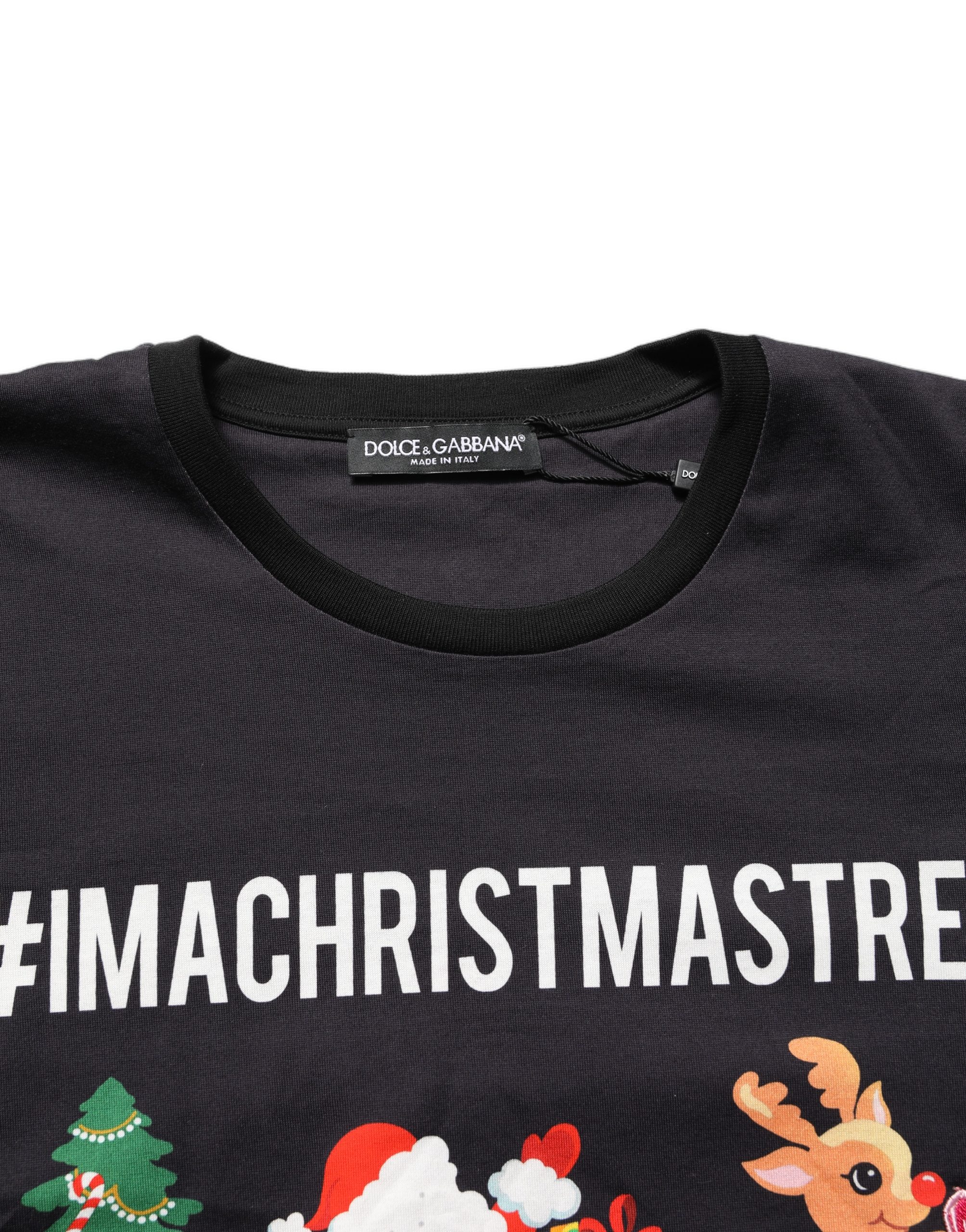 Dolce & Gabbana Black #IAMACHRISTMASTREE Print Cotton T-shirt - Image 6