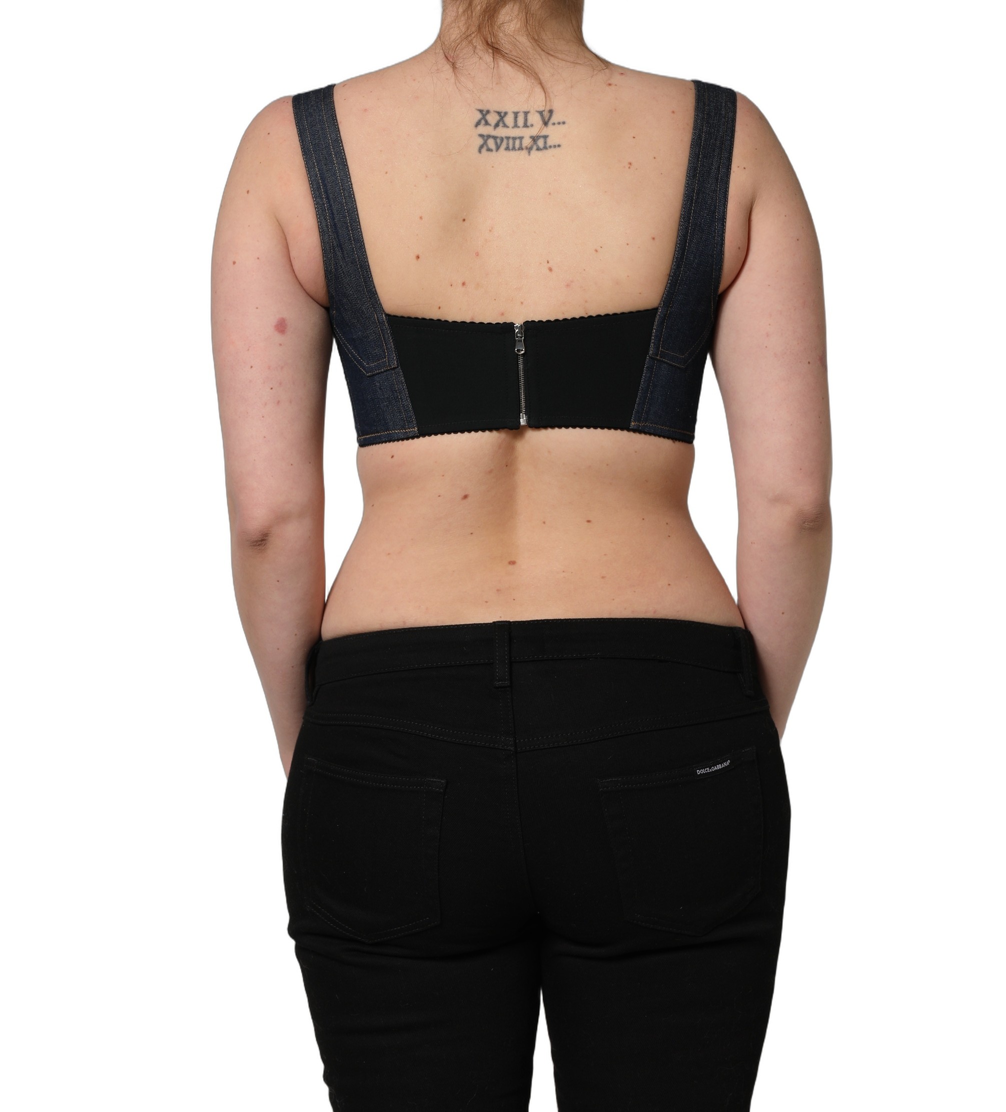 Dolce & Gabbana Black Denim Corset Bralette Cotton Cropped Top - Image 4