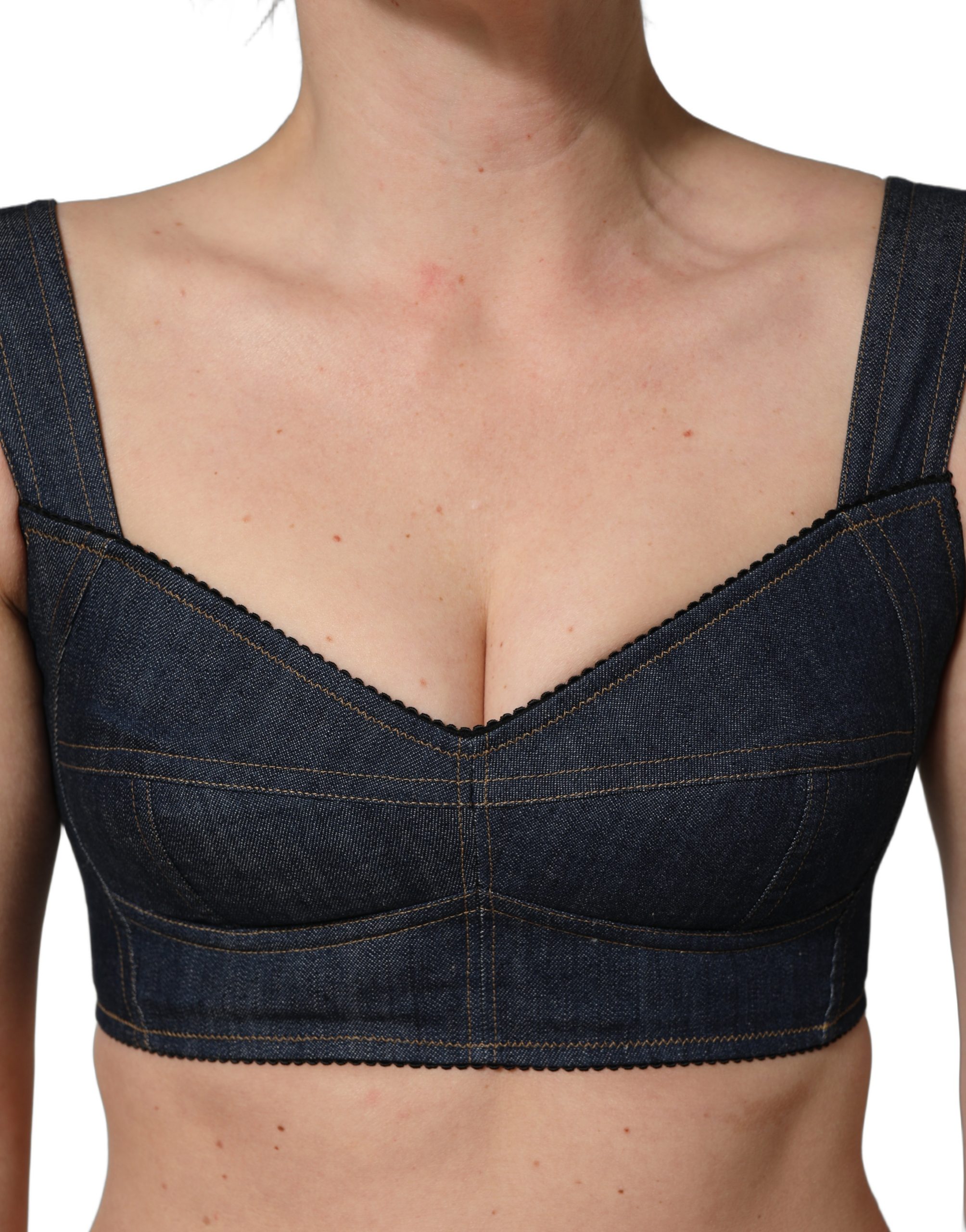 Dolce & Gabbana Black Denim Corset Bralette Cotton Cropped Top - Image 5