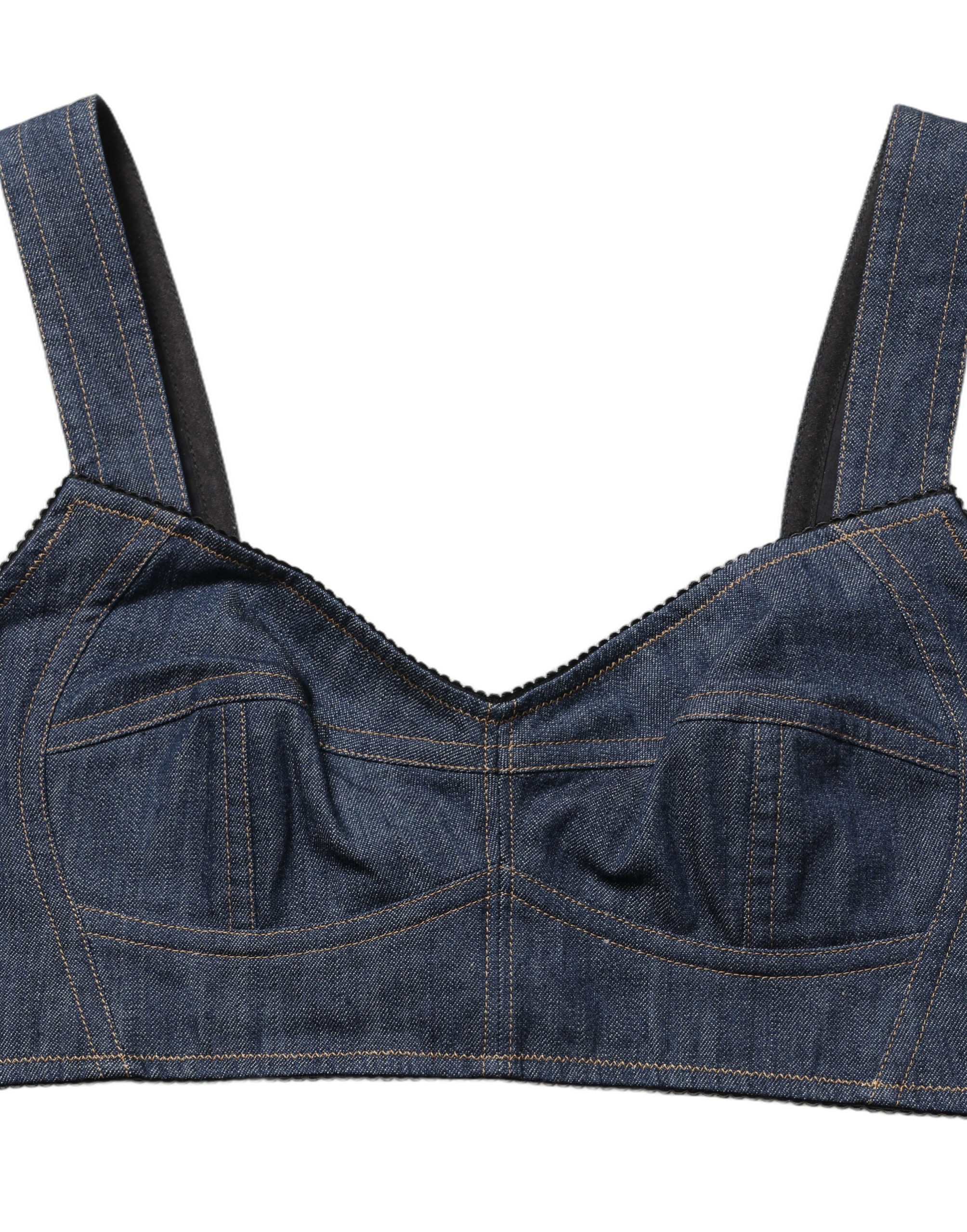 Dolce & Gabbana Black Denim Corset Bralette Cotton Cropped Top - Image 6