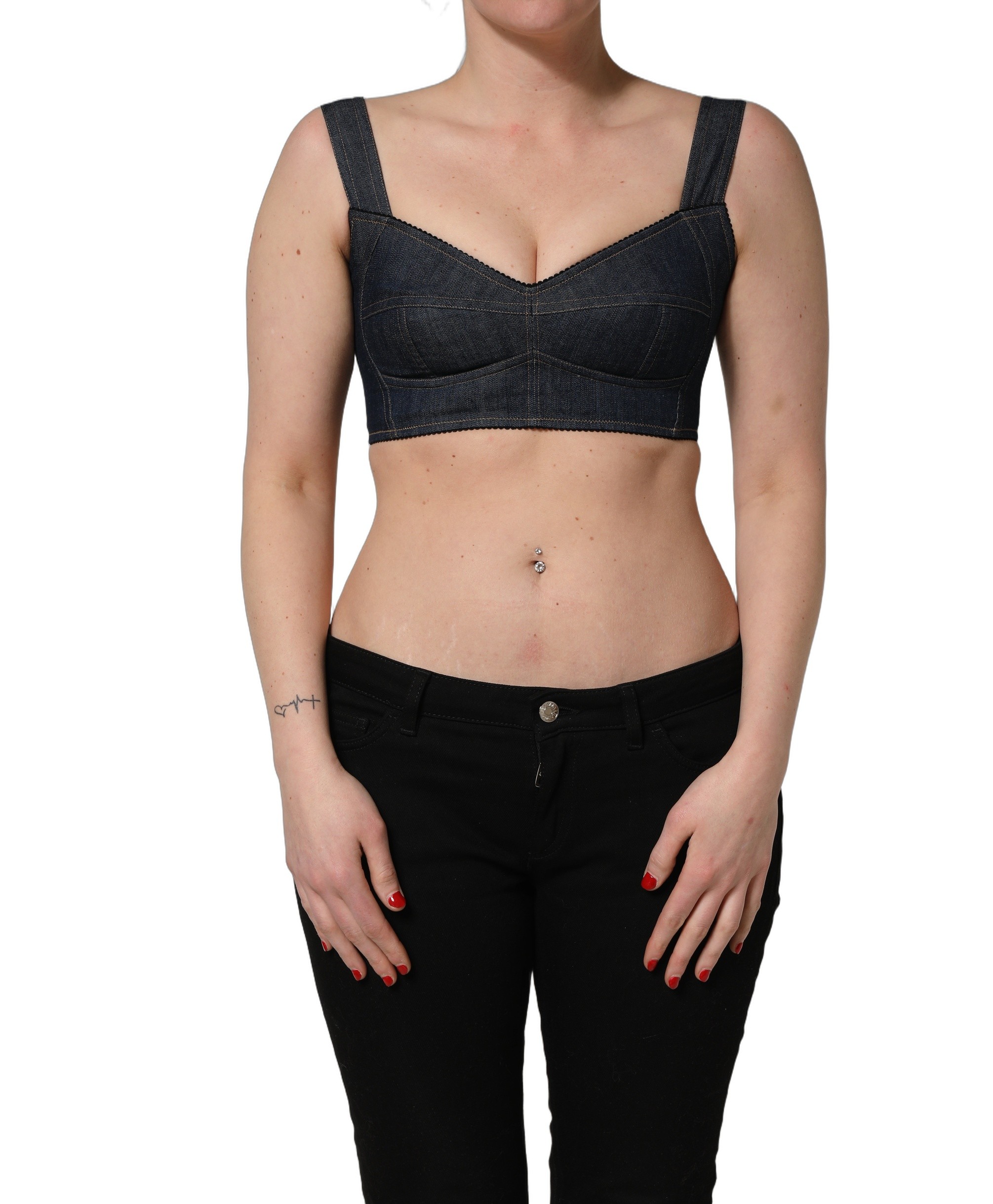 Dolce & Gabbana Black Denim Corset Bralette Cotton Cropped Top - Image 2