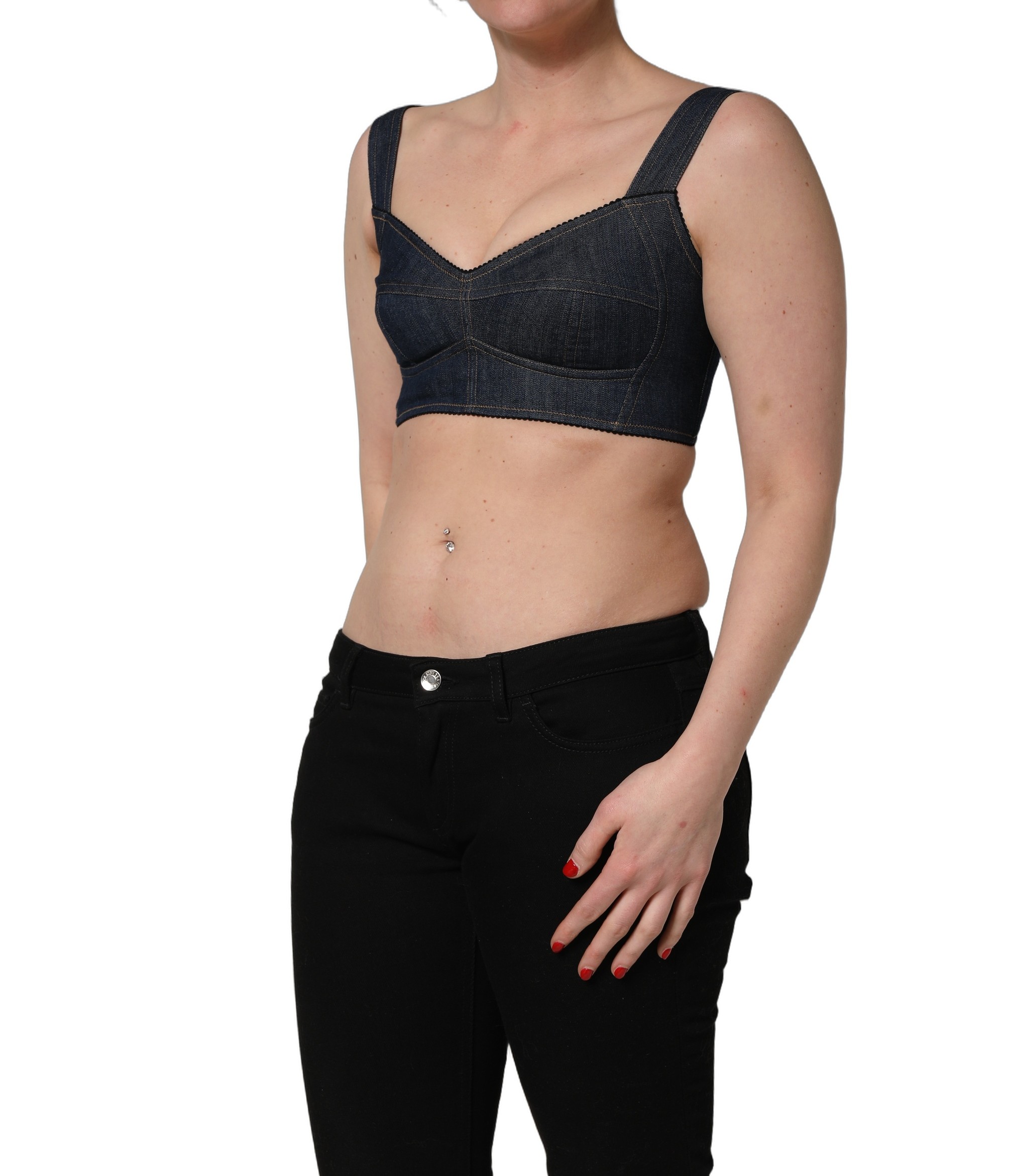 Dolce & Gabbana Black Denim Corset Bralette Cotton Cropped Top - Image 3