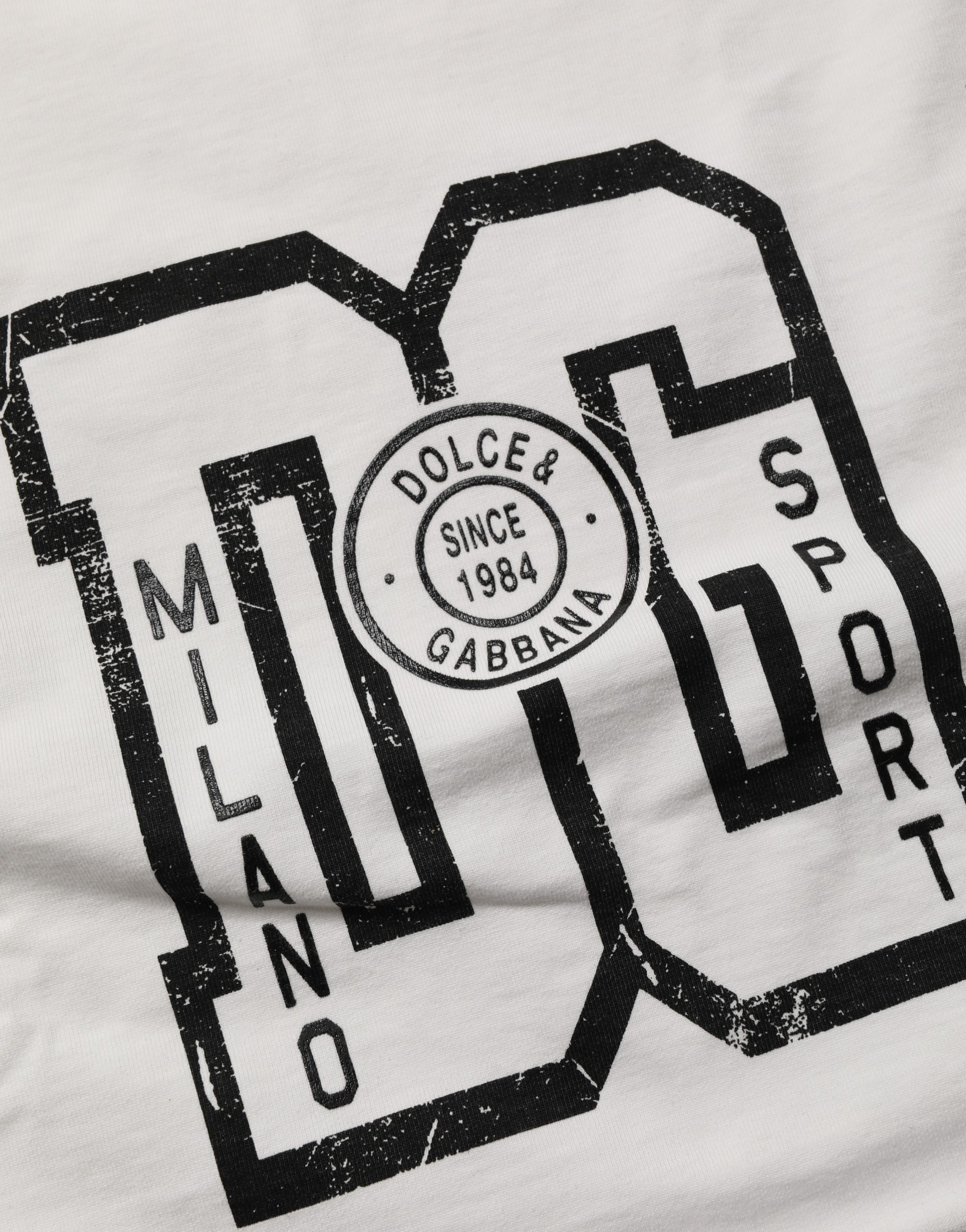 Dolce & Gabbana White Cotton DG Logo Print Cropped Jersey Top - Image 7