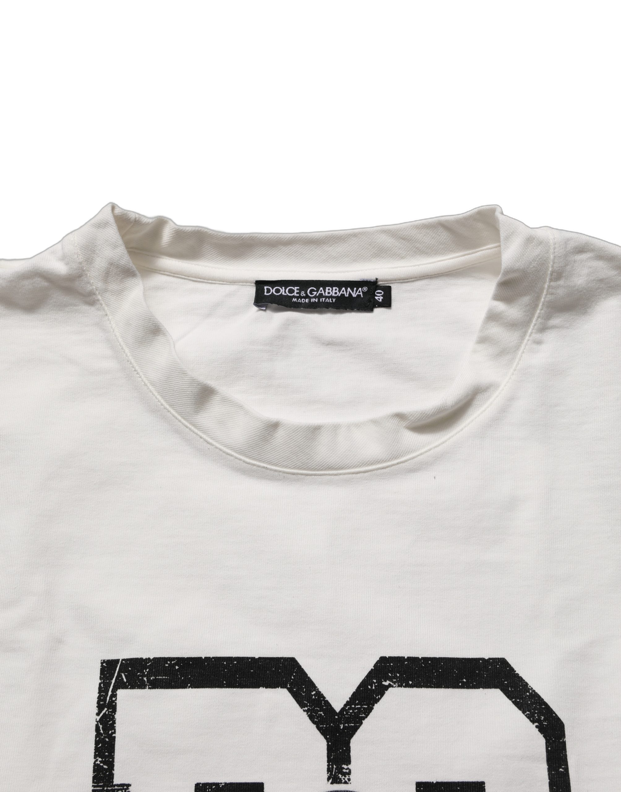 Dolce & Gabbana White Cotton DG Logo Print Cropped Jersey Top - Image 6