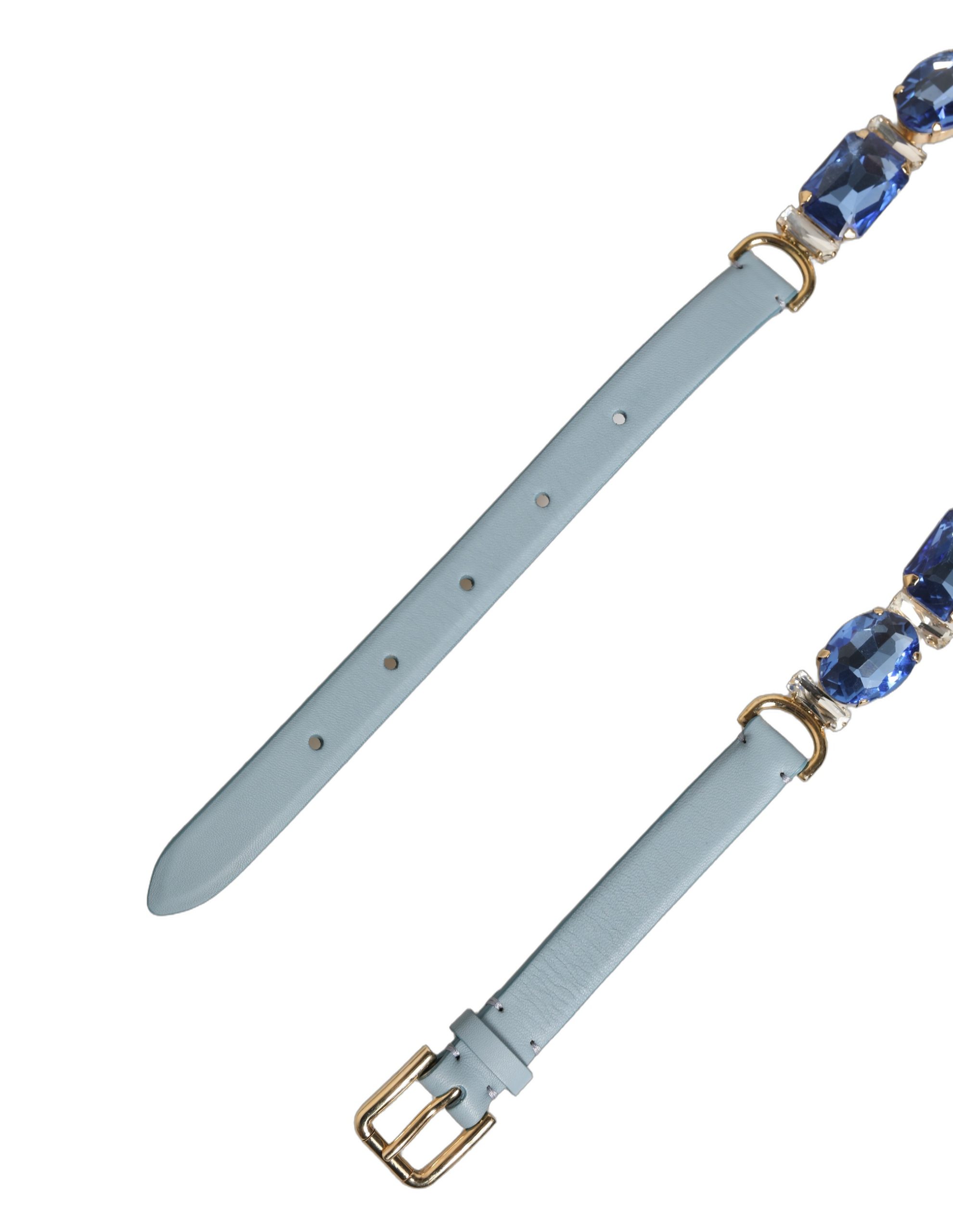 Dolce & Gabbana Blue Leather Crystal Chain Embellished Belt - Image 3