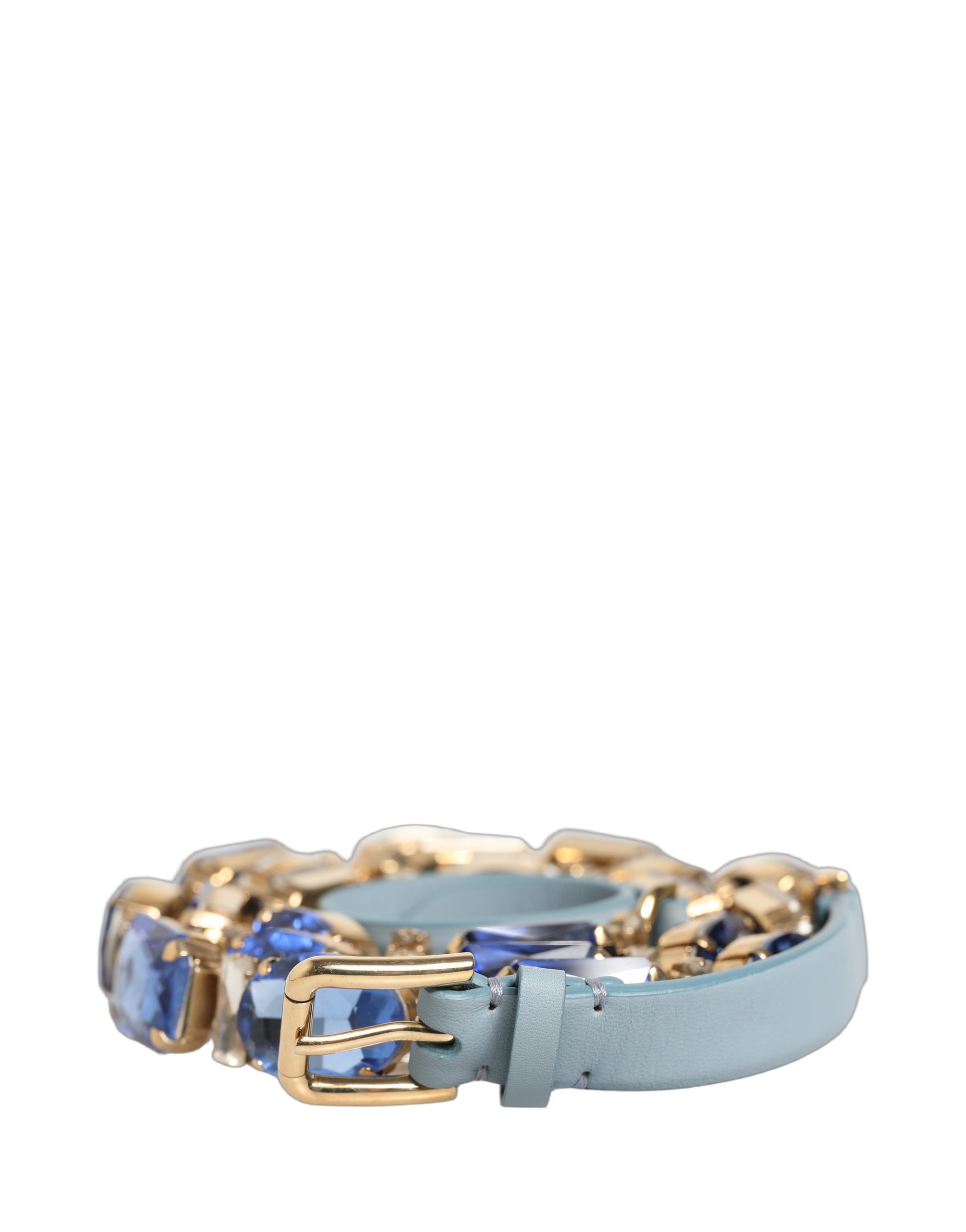 Dolce & Gabbana Blue Leather Crystal Chain Embellished Belt - Image 2