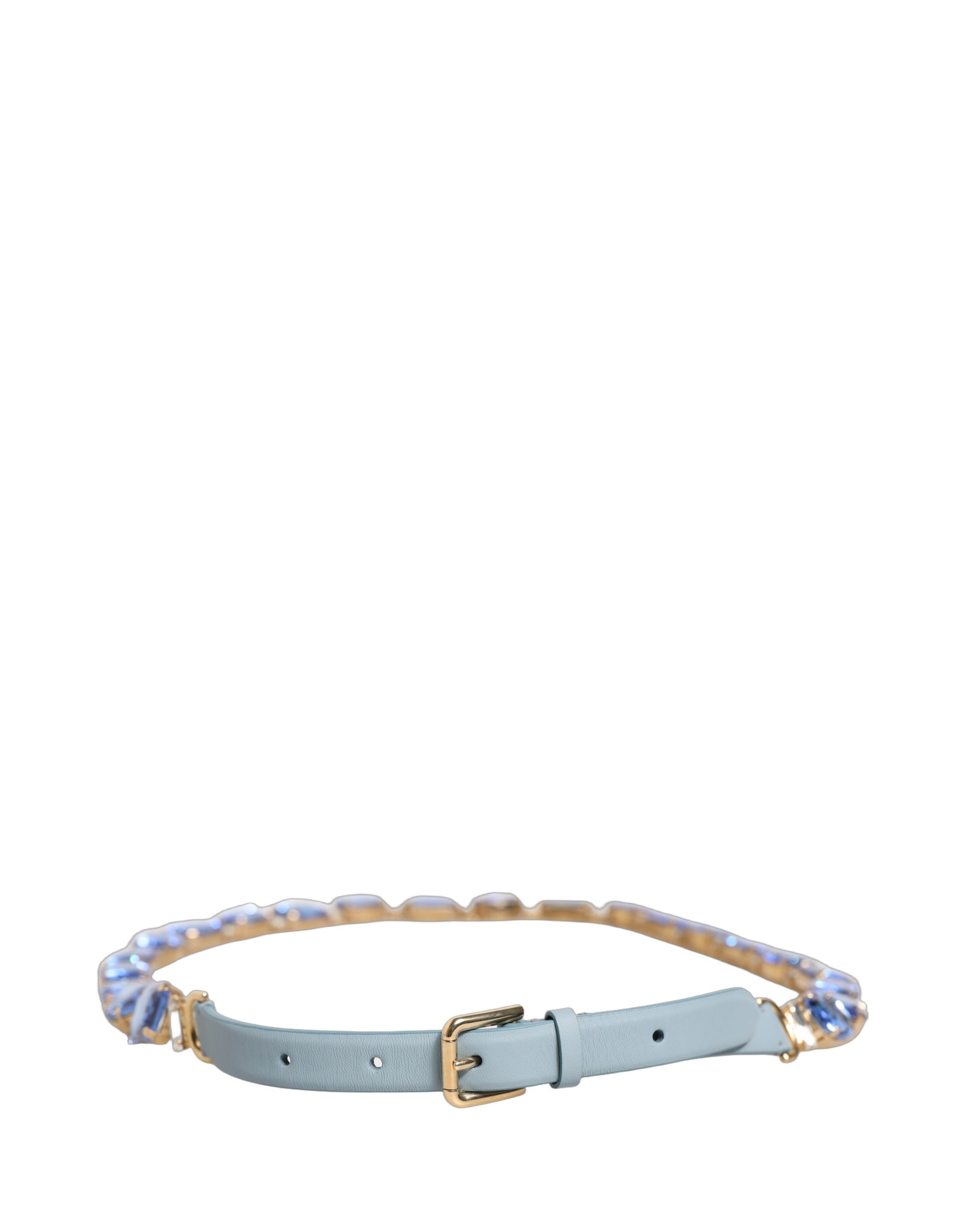 Dolce & Gabbana Blue Leather Crystal Chain Embellished Belt - Image 4