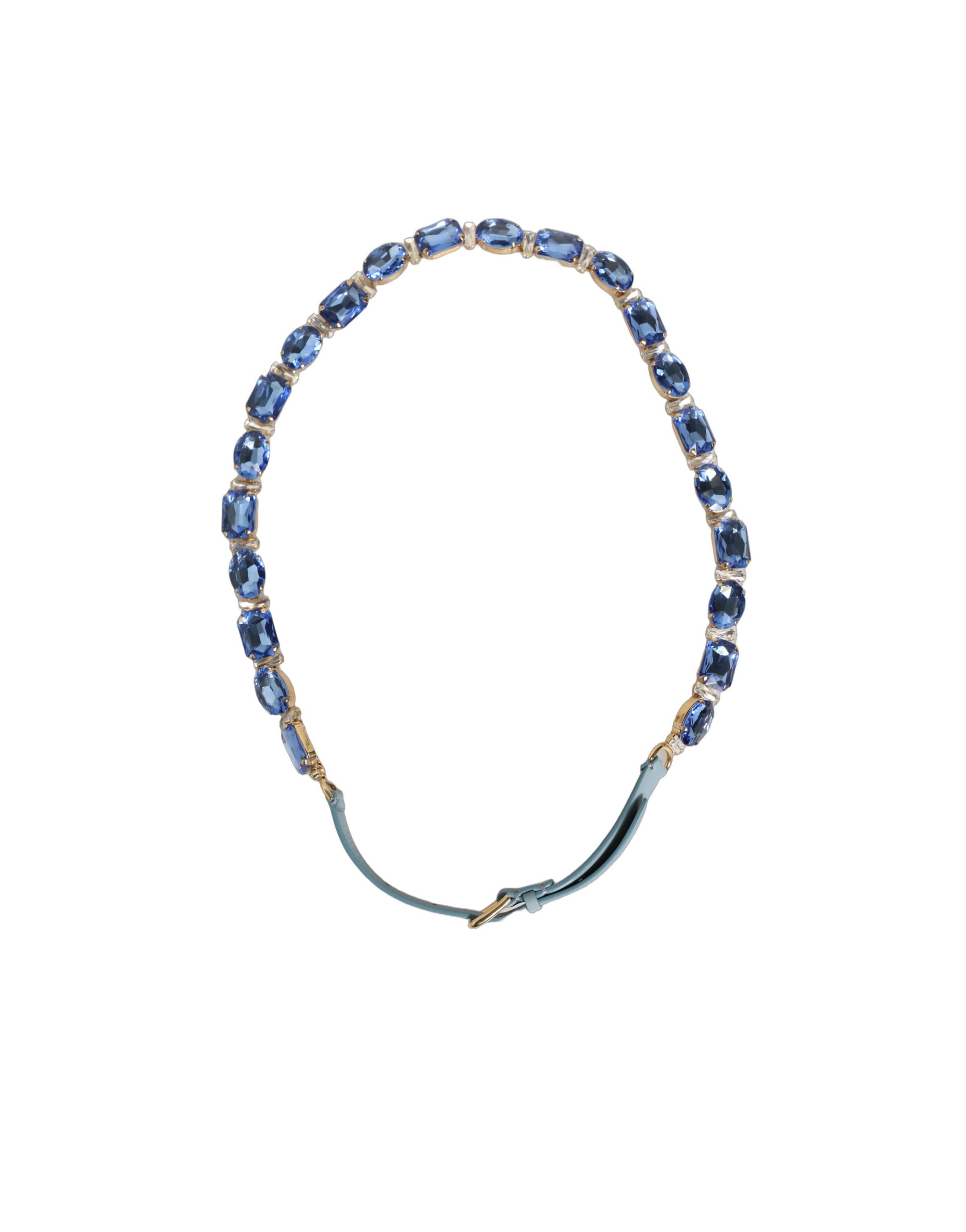 Dolce & Gabbana Blue Leather Crystal Chain Embellished Belt - Image 5