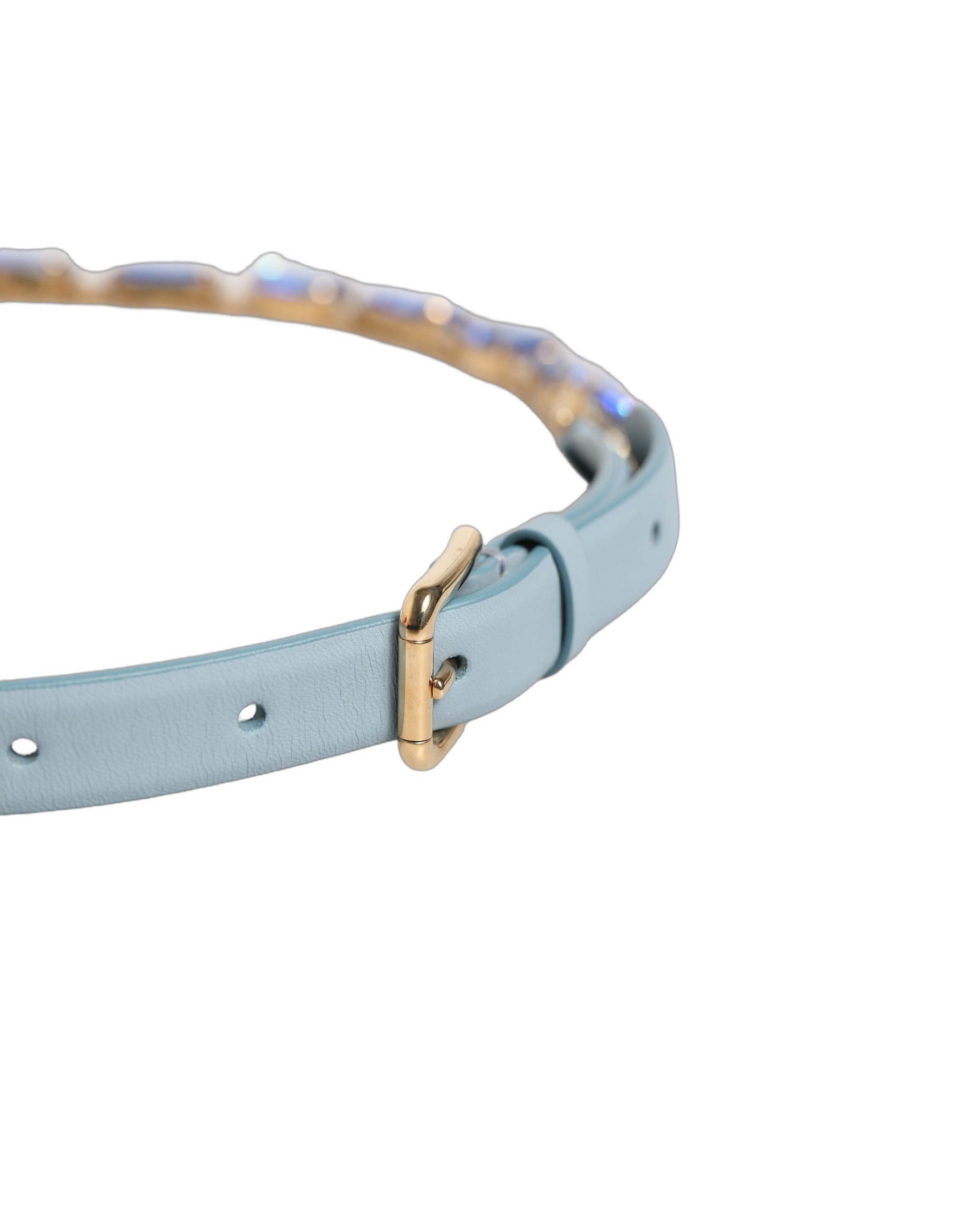 Dolce & Gabbana Blue Leather Crystal Chain Embellished Belt - Image 6