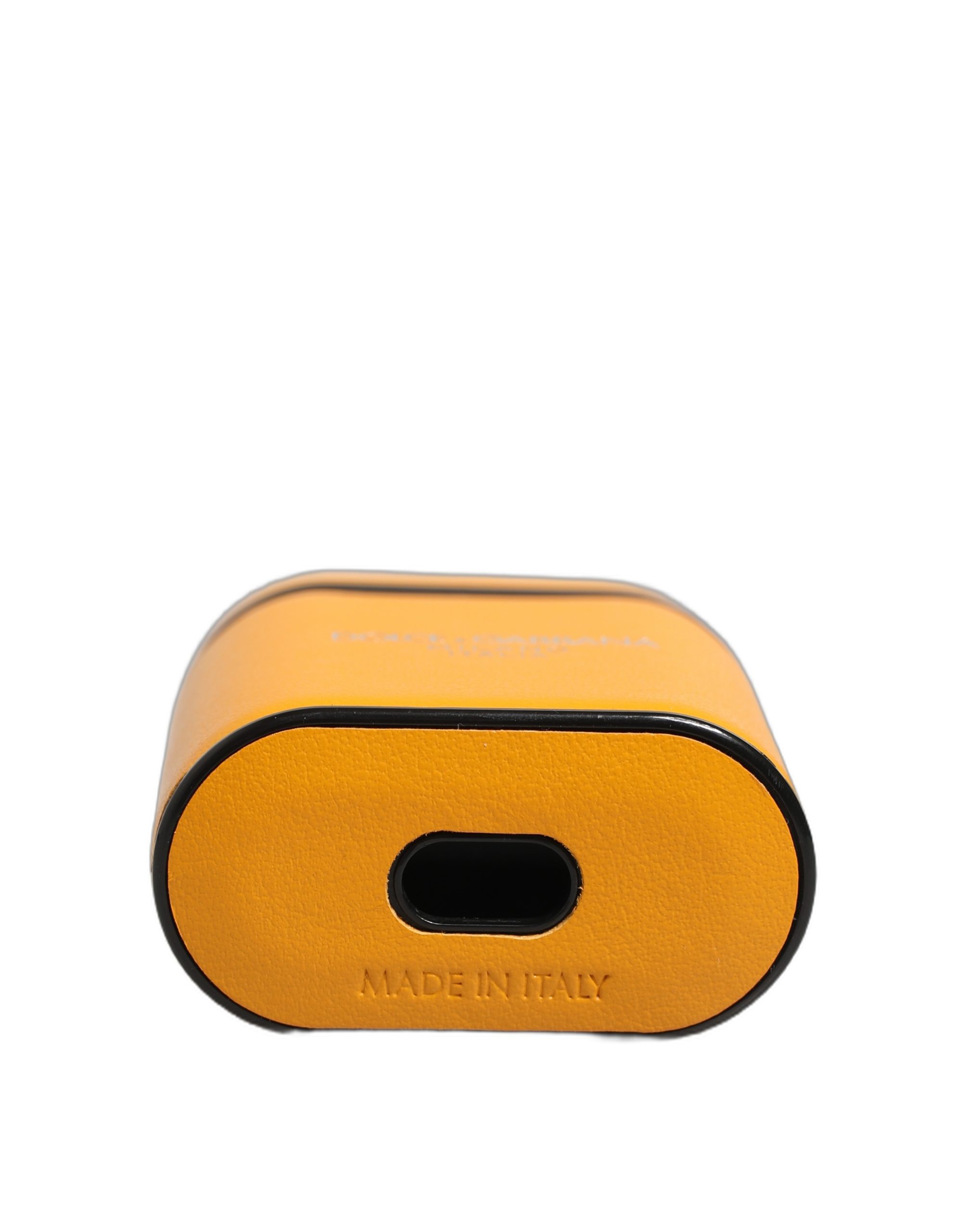 Dolce & Gabbana Case Yellow Calf Leather Logo Flip Holder Strap Airpods - Image 4