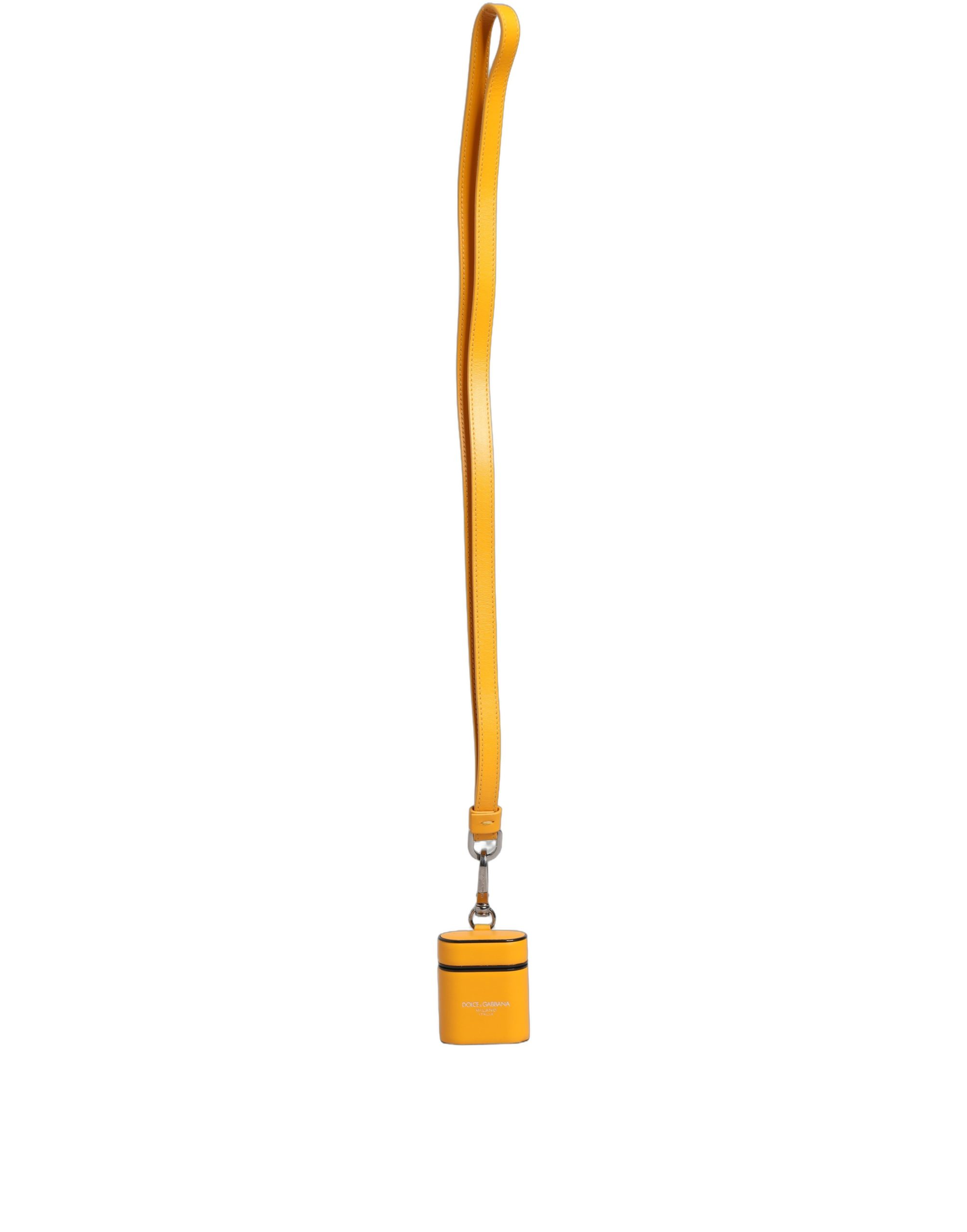 Dolce & Gabbana Case Yellow Calf Leather Logo Flip Holder Strap Airpods - Image 7