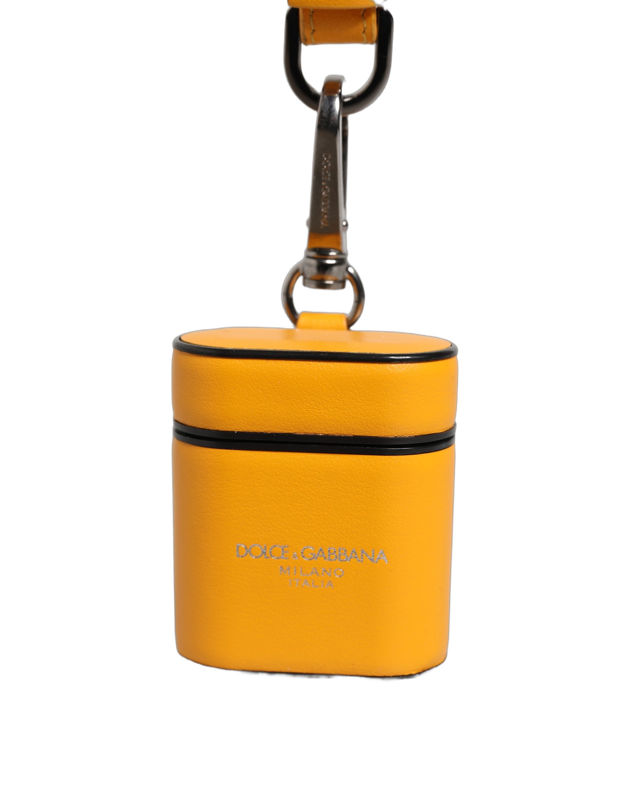 Dolce & Gabbana Case Yellow Calf Leather Logo Flip Holder Strap Airpods - Image 2