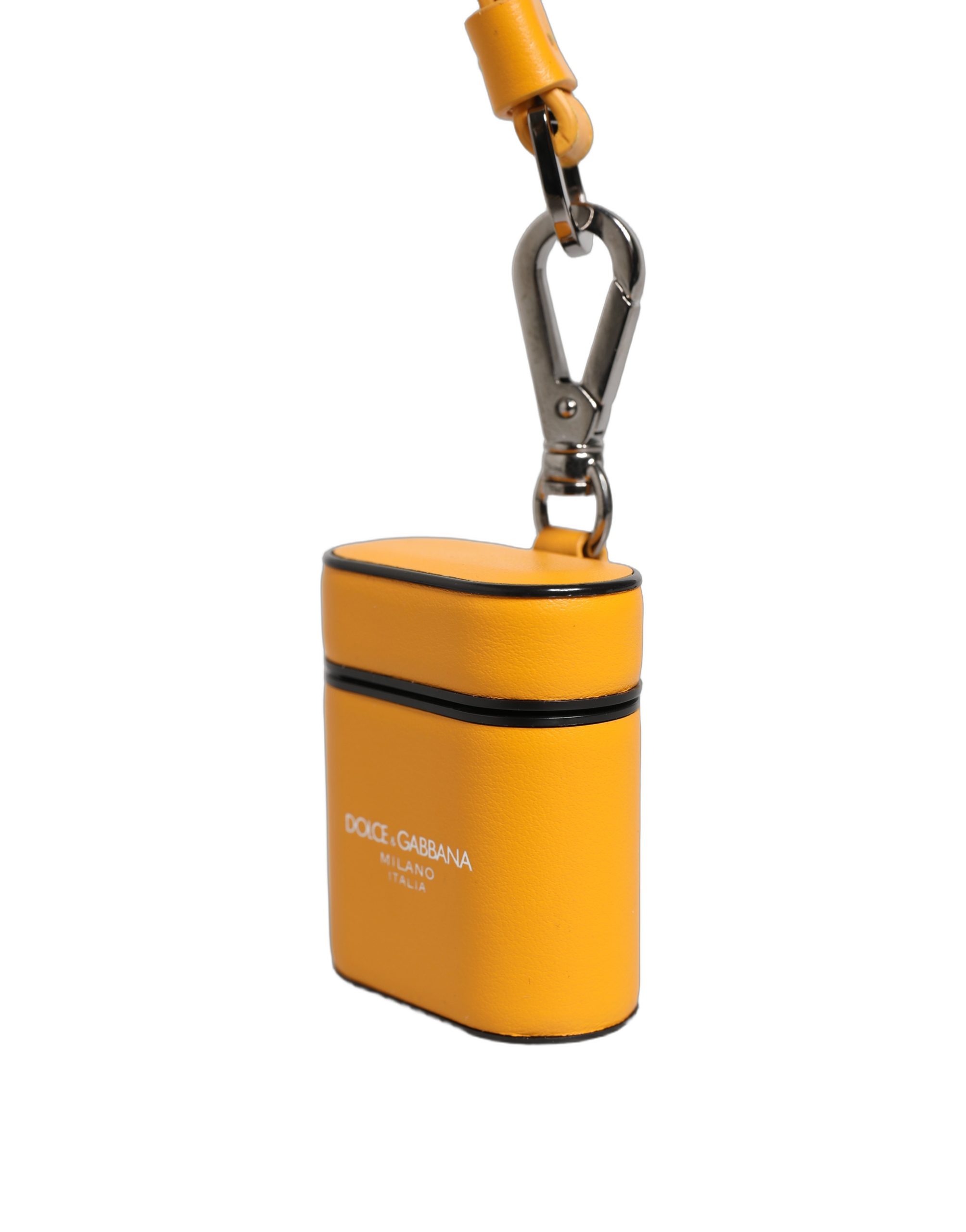 Dolce & Gabbana Case Yellow Calf Leather Logo Flip Holder Strap Airpods - Image 5