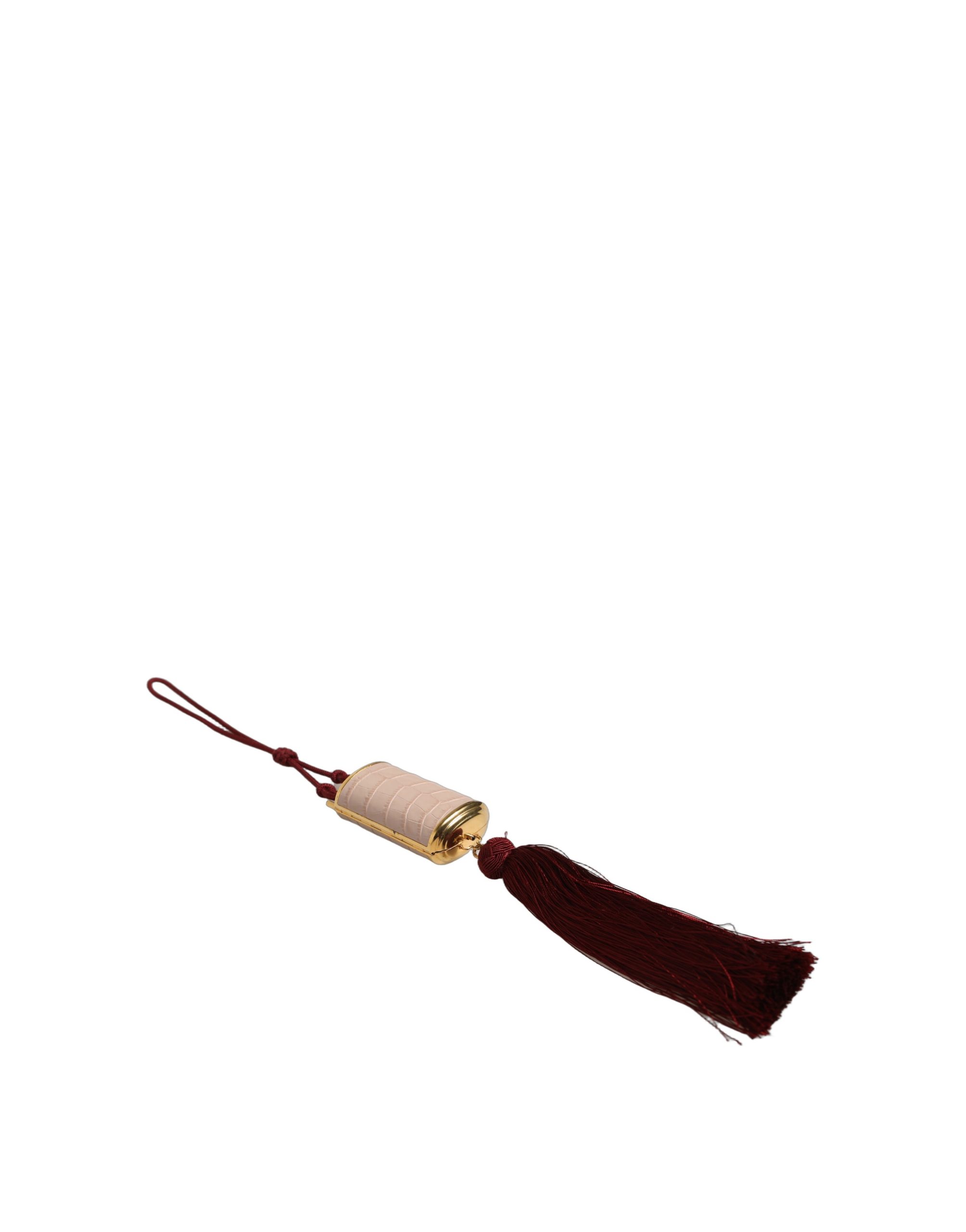 Dolce & Gabbana Pink Exotic Leather Mini Mirror Tassel Makeup Bag - Image 5