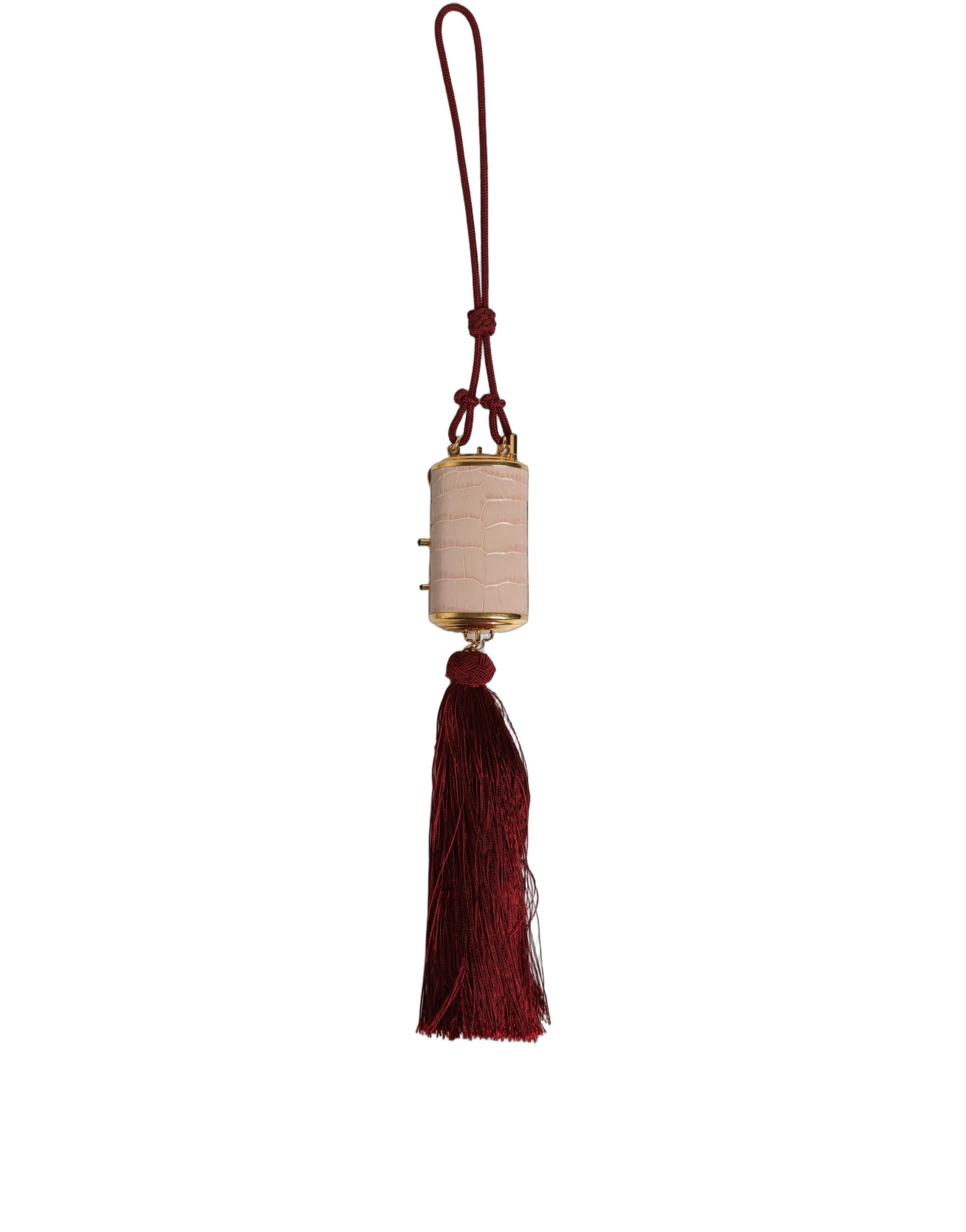 Dolce & Gabbana Pink Exotic Leather Mini Mirror Tassel Makeup Bag - Image 3