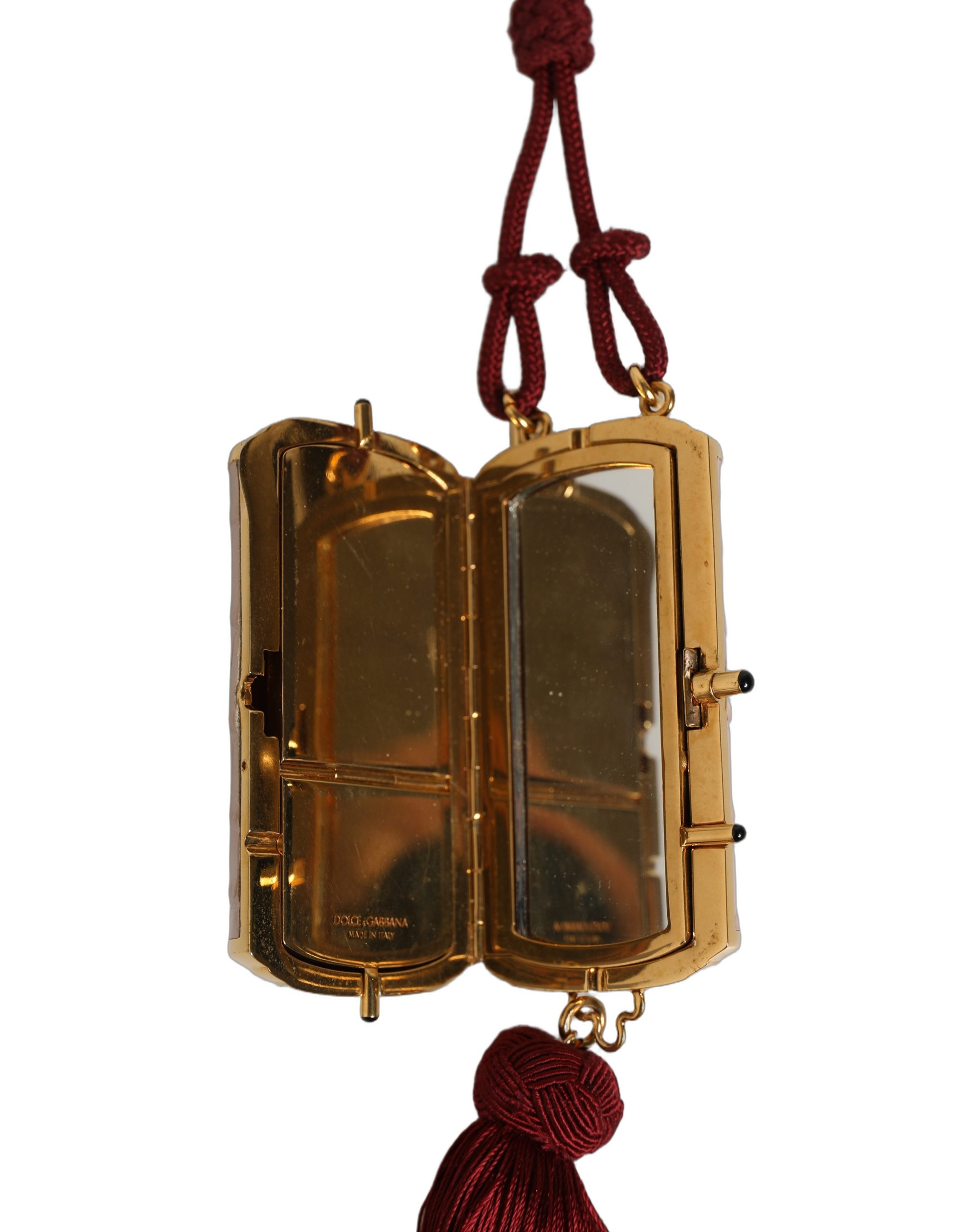 Dolce & Gabbana Pink Exotic Leather Mini Mirror Tassel Makeup Bag - Image 6