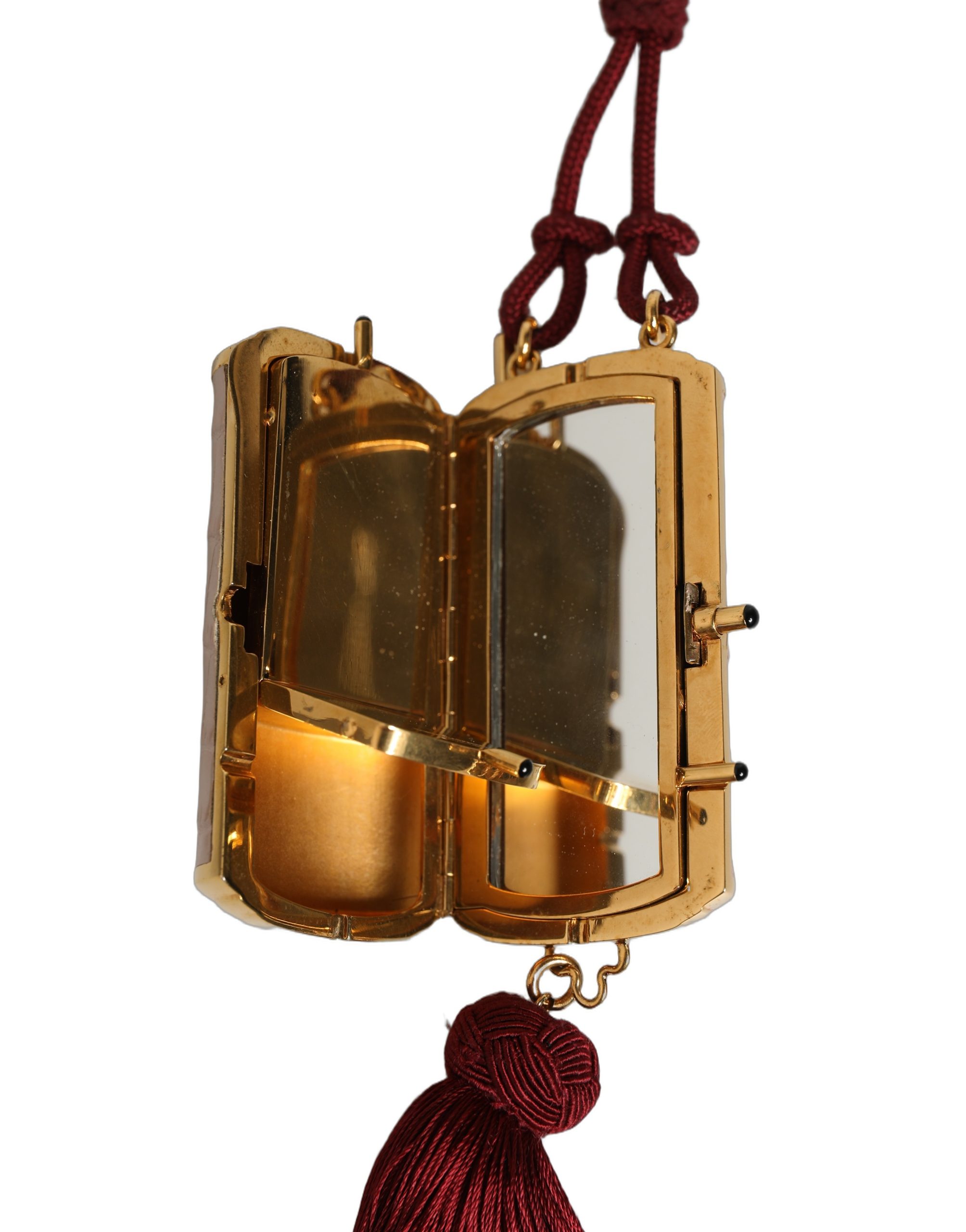 Dolce & Gabbana Pink Exotic Leather Mini Mirror Tassel Makeup Bag - Image 8