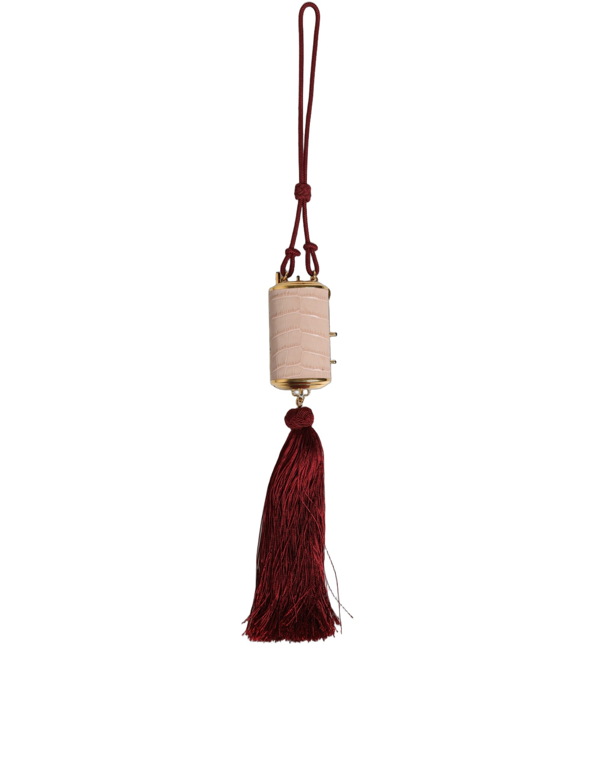 Dolce & Gabbana Pink Exotic Leather Mini Mirror Tassel Makeup Bag - Image 2