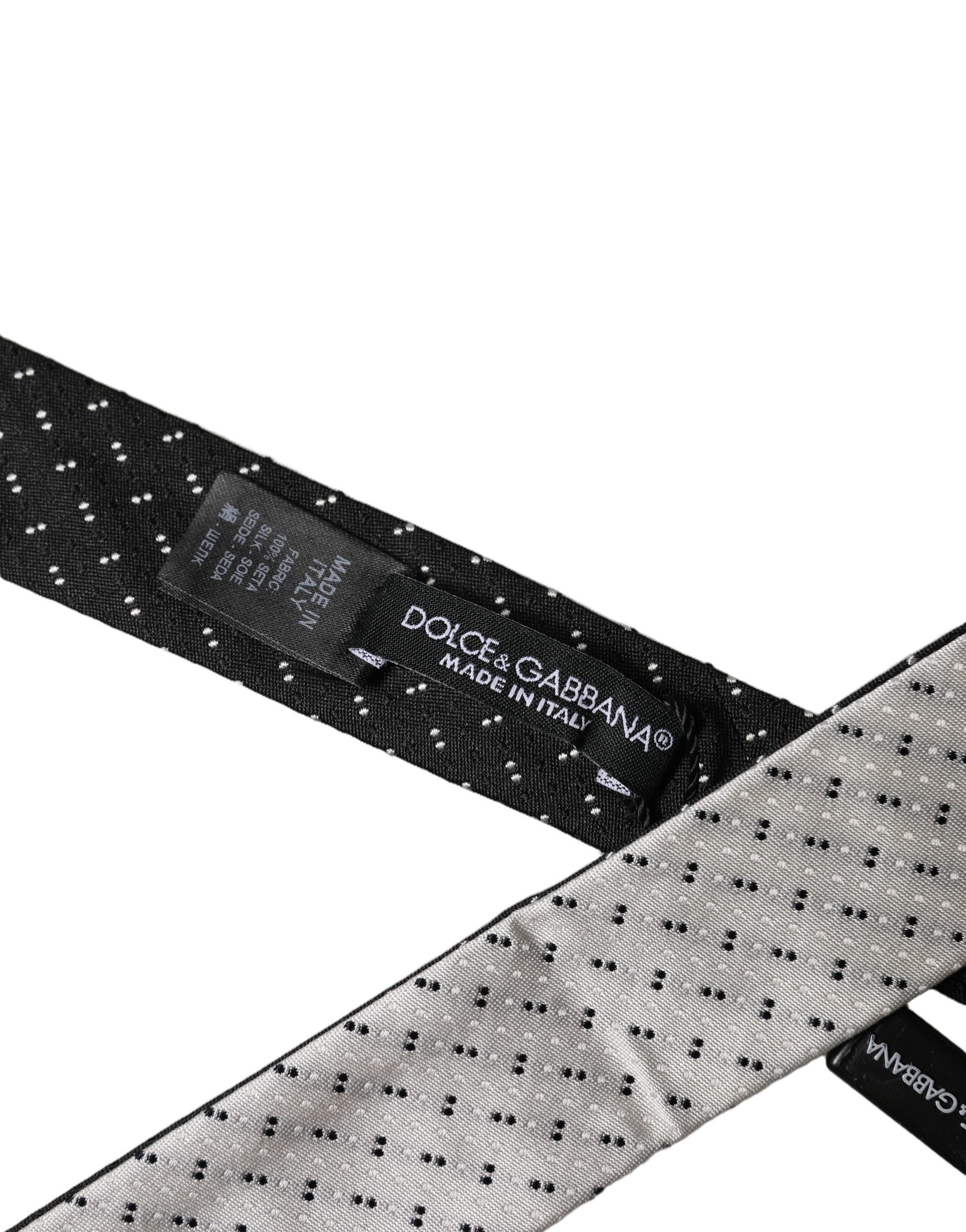 Dolce & Gabbana White Black Patterned Silk Adjustable Men Necktie Tie - Image 3