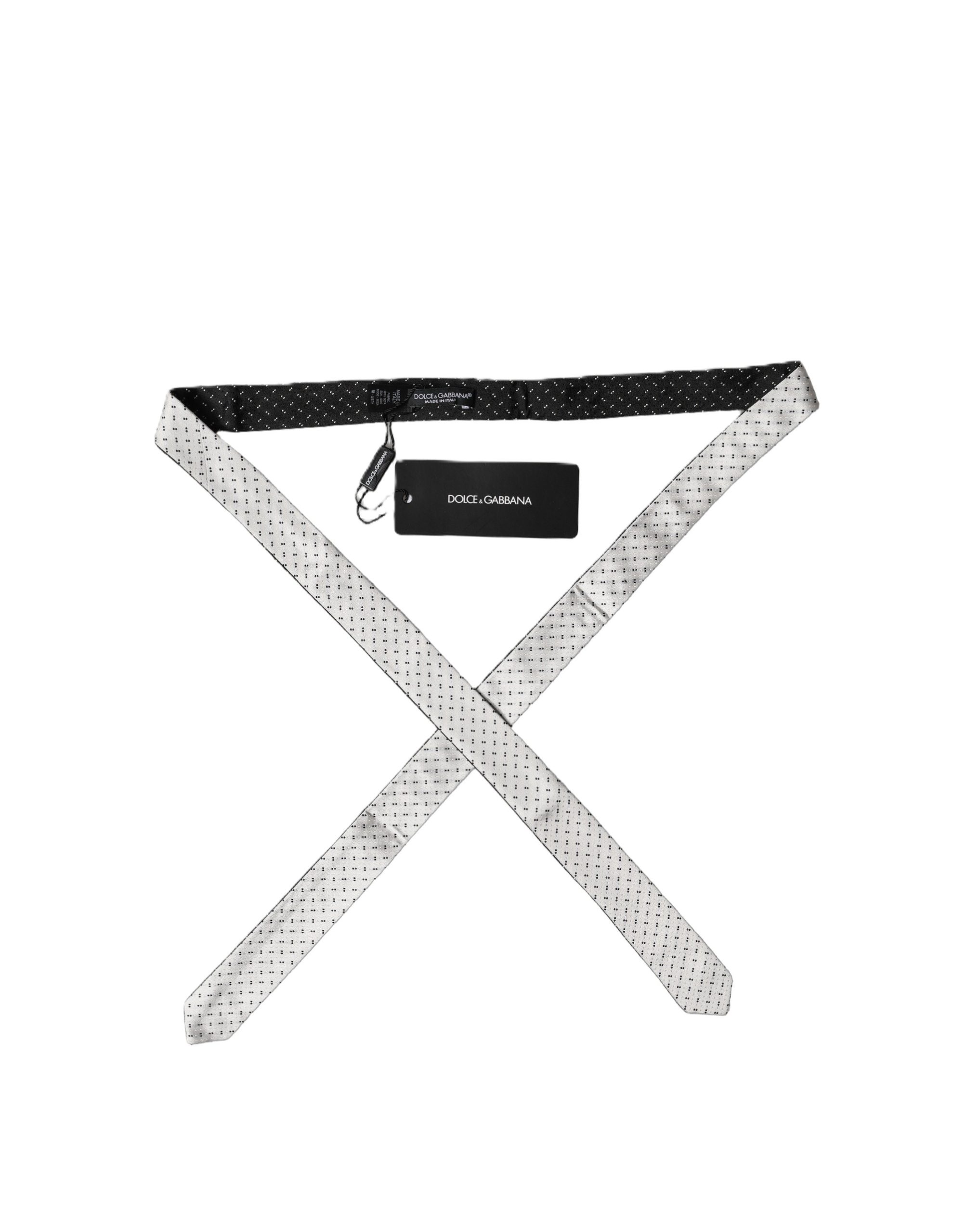Dolce & Gabbana White Black Patterned Silk Adjustable Men Necktie Tie