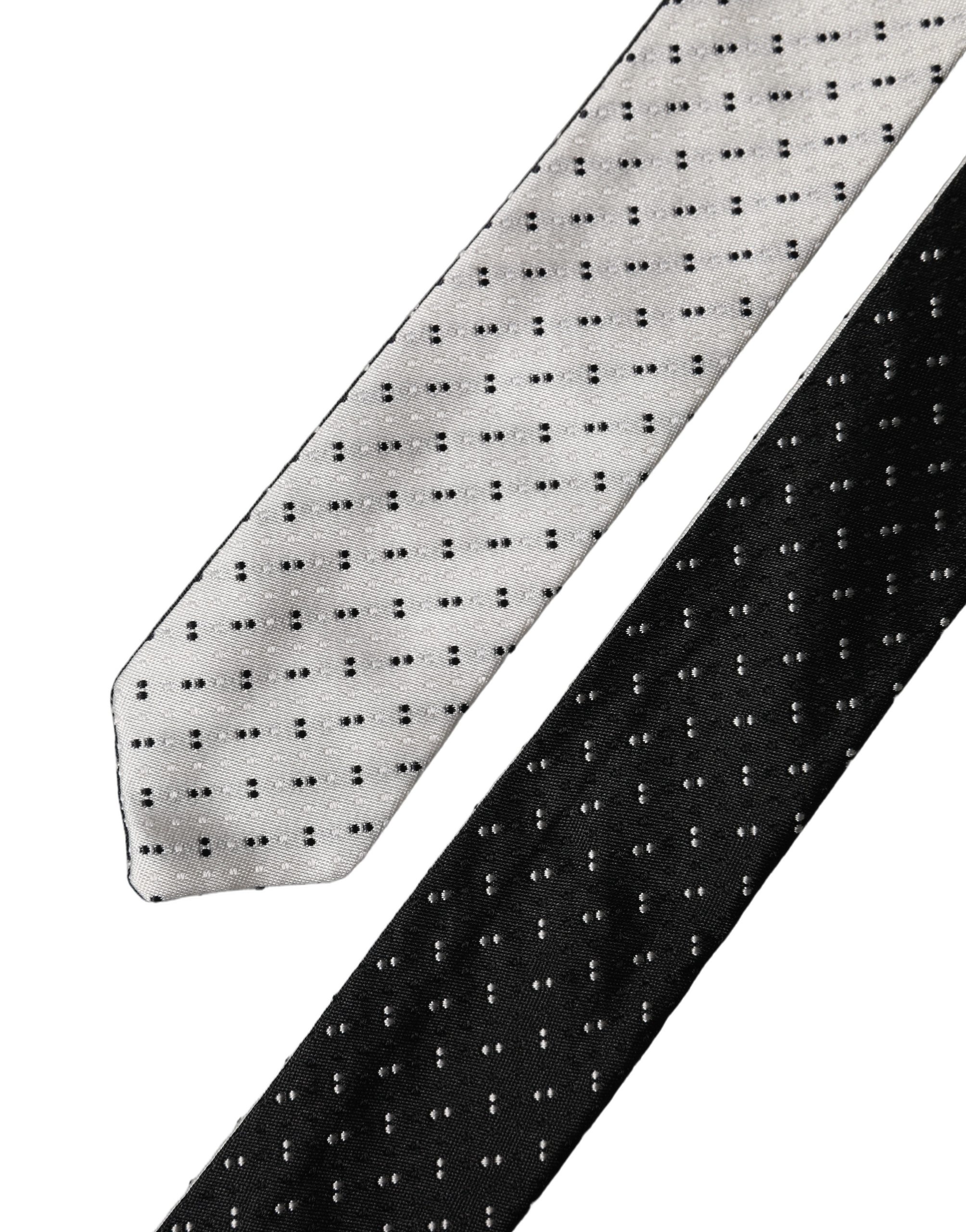 Dolce & Gabbana White Black Patterned Silk Adjustable Men Necktie Tie - Image 5