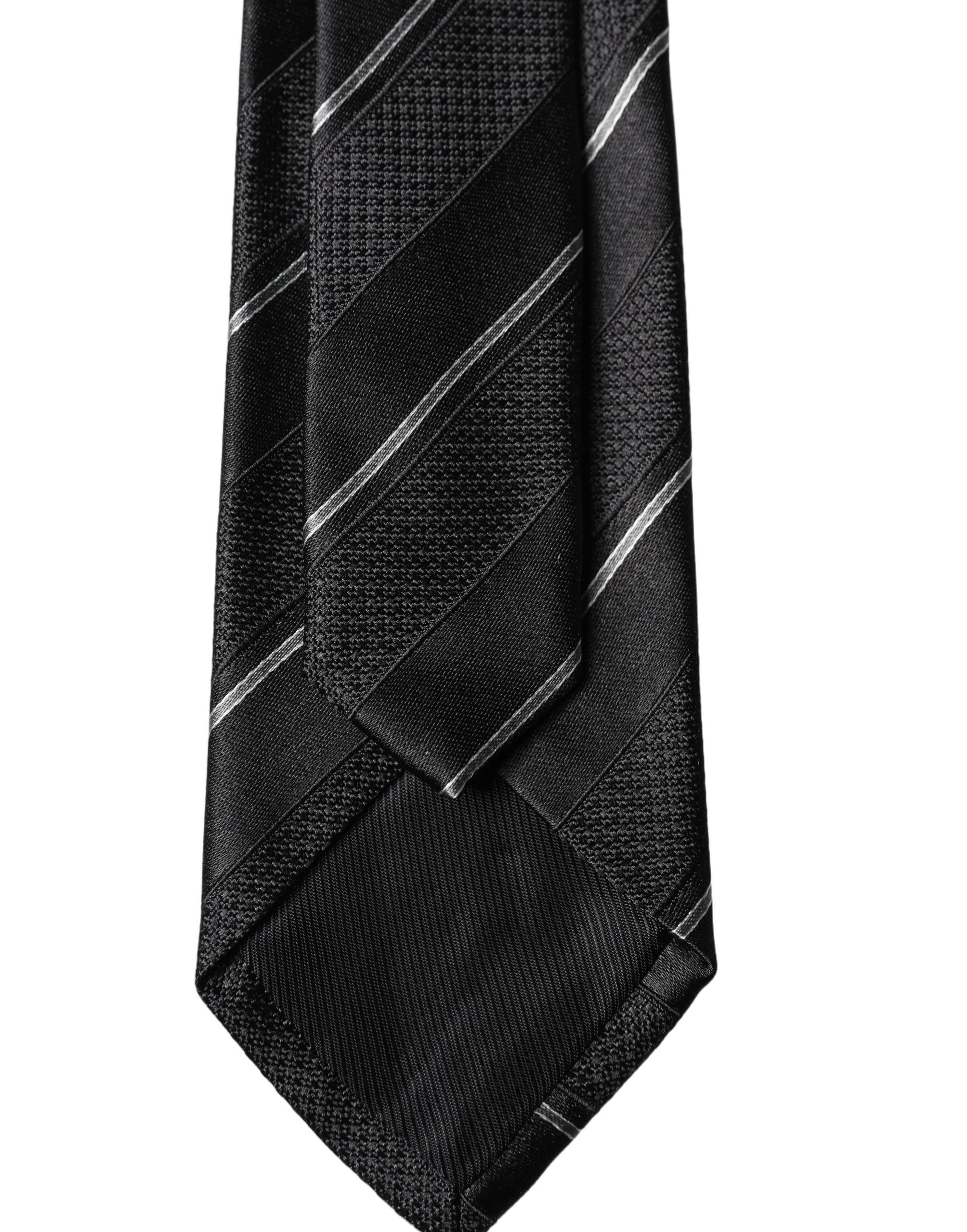 Dolce & Gabbana Dark Gray White Stripes 100% Silk Adjustable Men Necktie Tie - Image 3