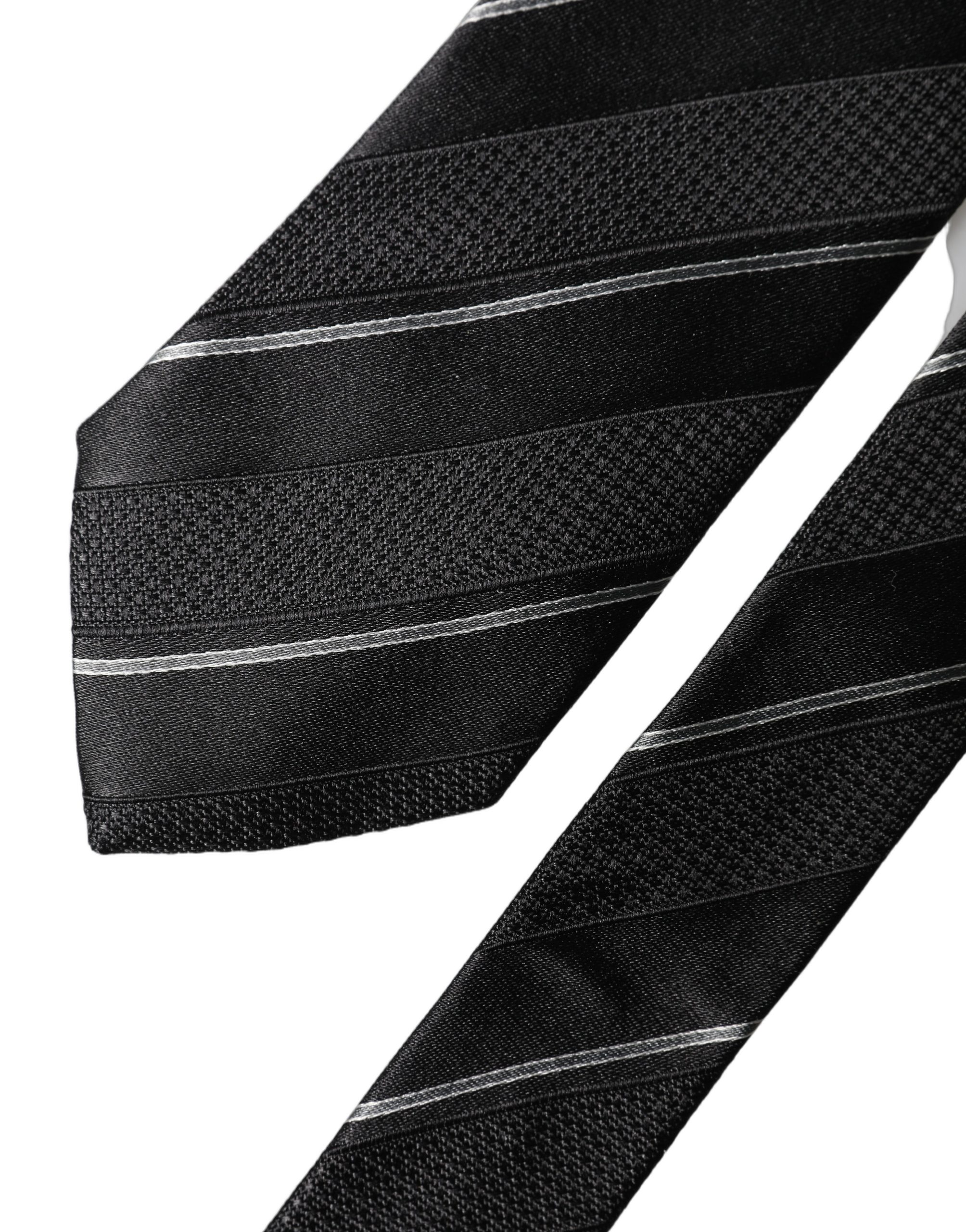 Dolce & Gabbana Dark Gray White Stripes 100% Silk Adjustable Men Necktie Tie - Image 4