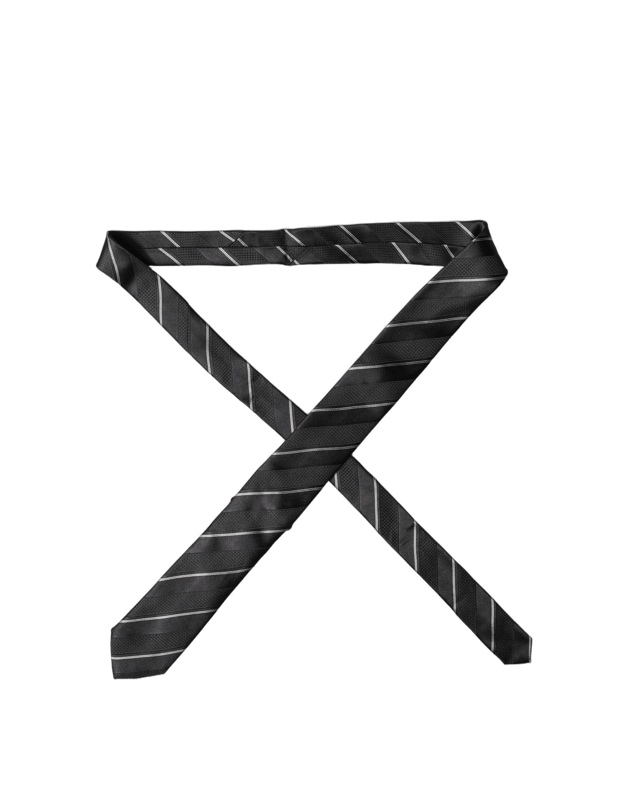 Dolce & Gabbana Dark Gray White Stripes 100% Silk Adjustable Men Necktie Tie - Image 5