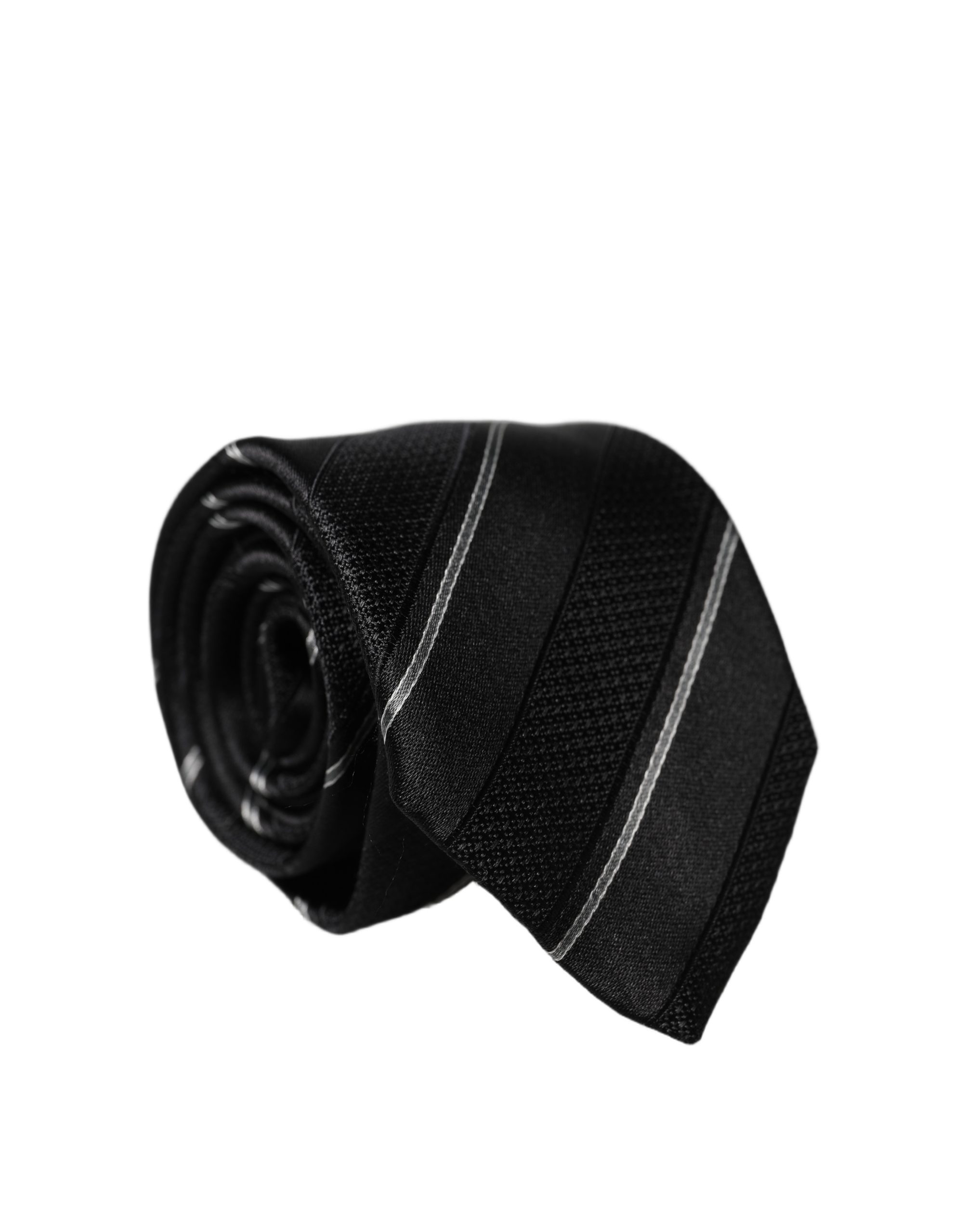 Dolce & Gabbana Dark Gray White Stripes 100% Silk Adjustable Men Necktie Tie - Image 2