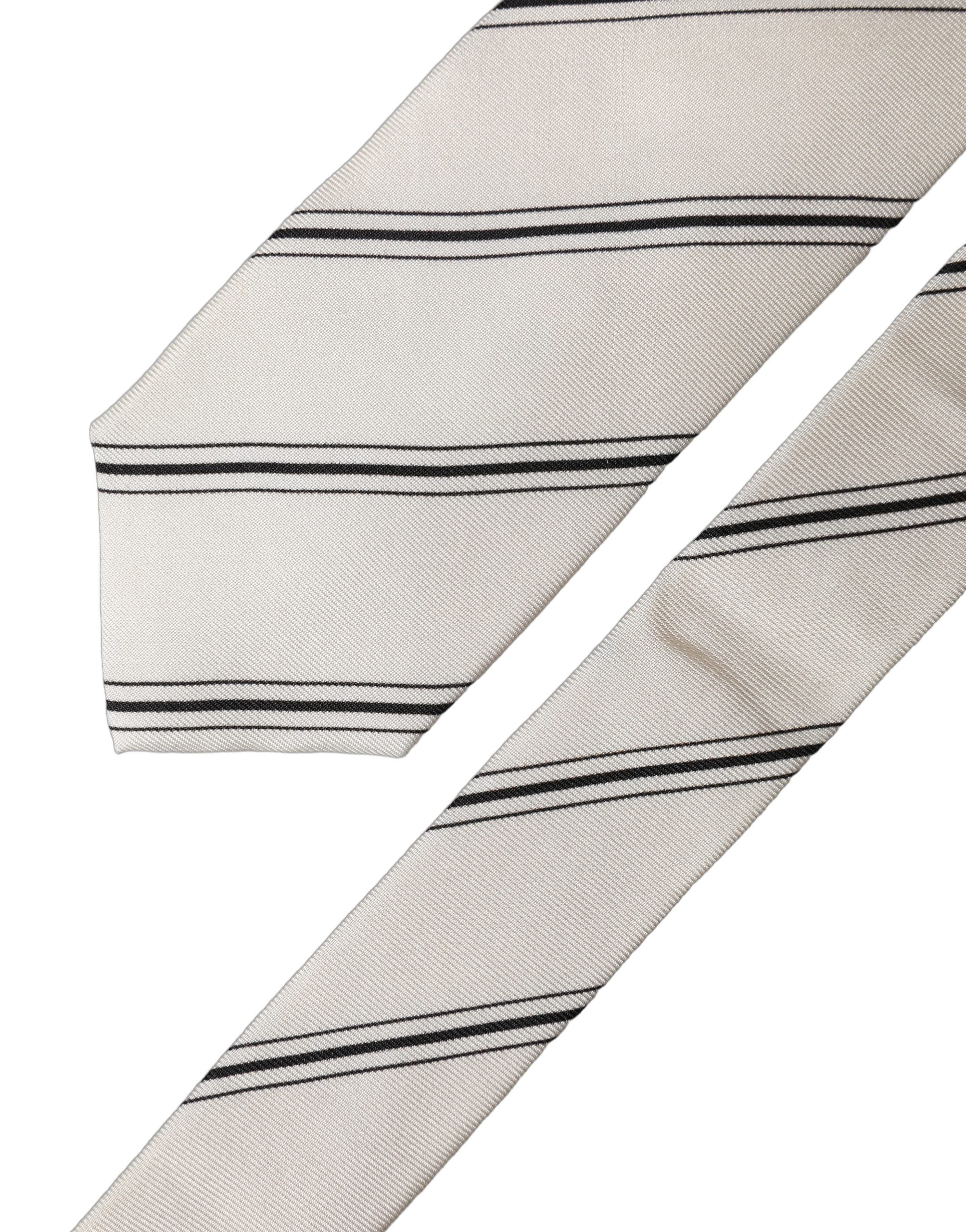 Dolce & Gabbana Beige Black Stripes 100% Silk Adjustable Men Necktie Tie - Image 4