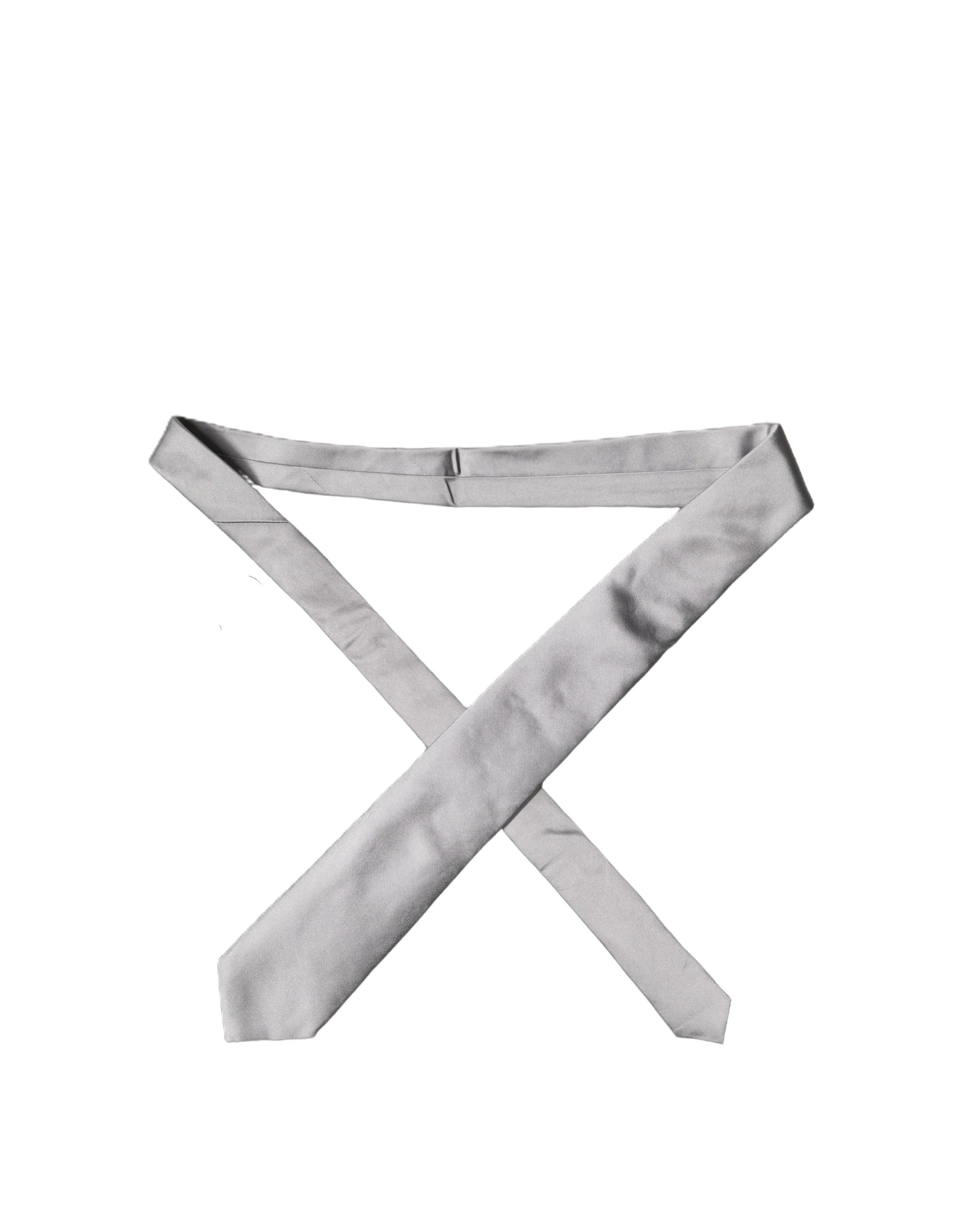 Dolce & Gabbana Gray Satin 100% Silk Adjustable Men Tied Necktie Tie - Image 5
