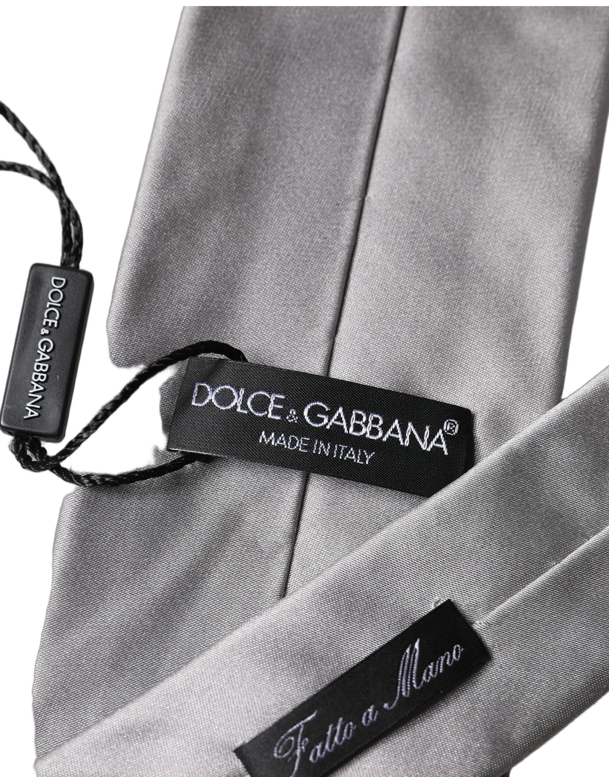 Dolce & Gabbana Gray Satin 100% Silk Adjustable Men Tied Necktie Tie - Image 4
