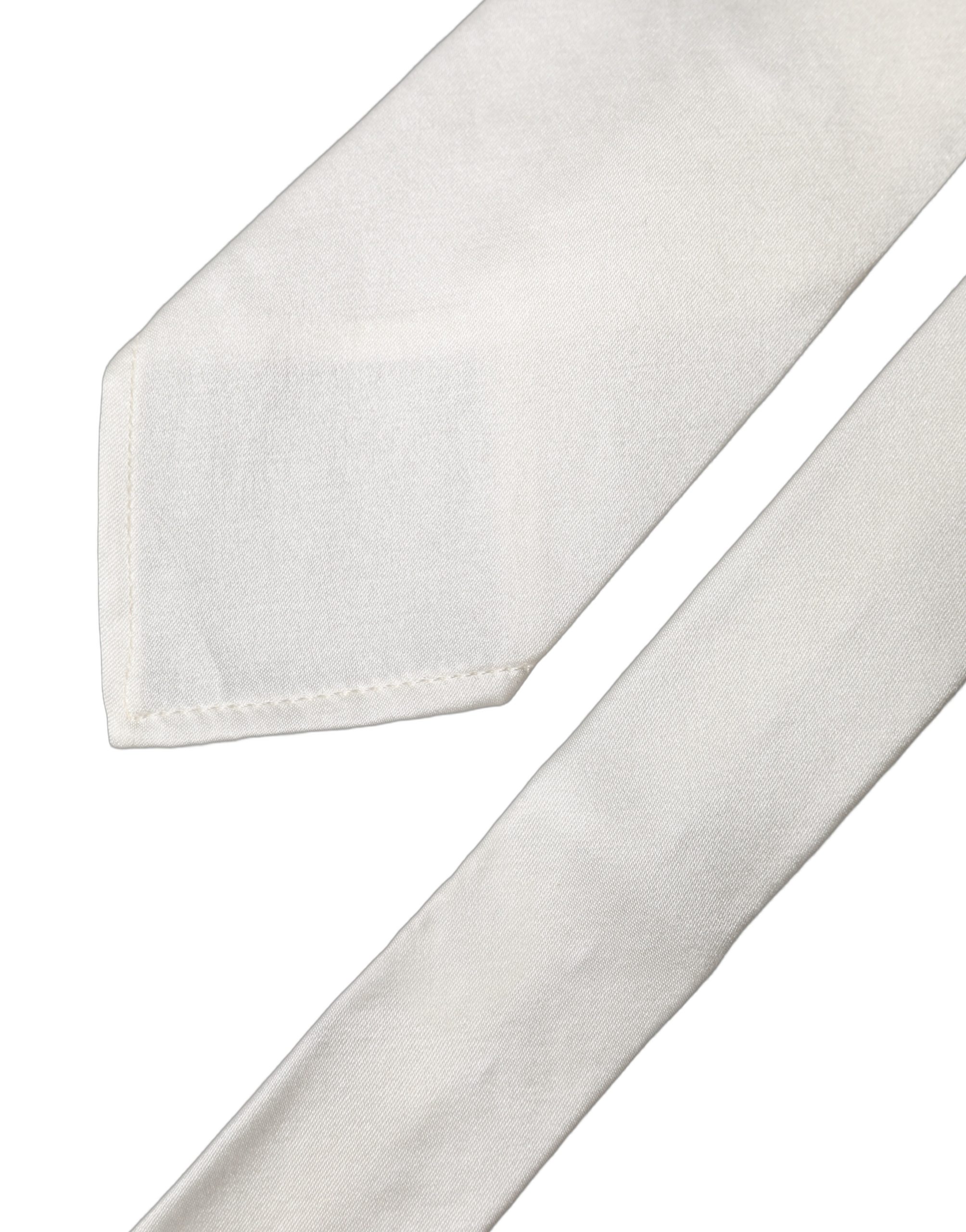 Dolce & Gabbana White Solid Silk Blend Adjustable Men Tied Necktie Tie - Image 3