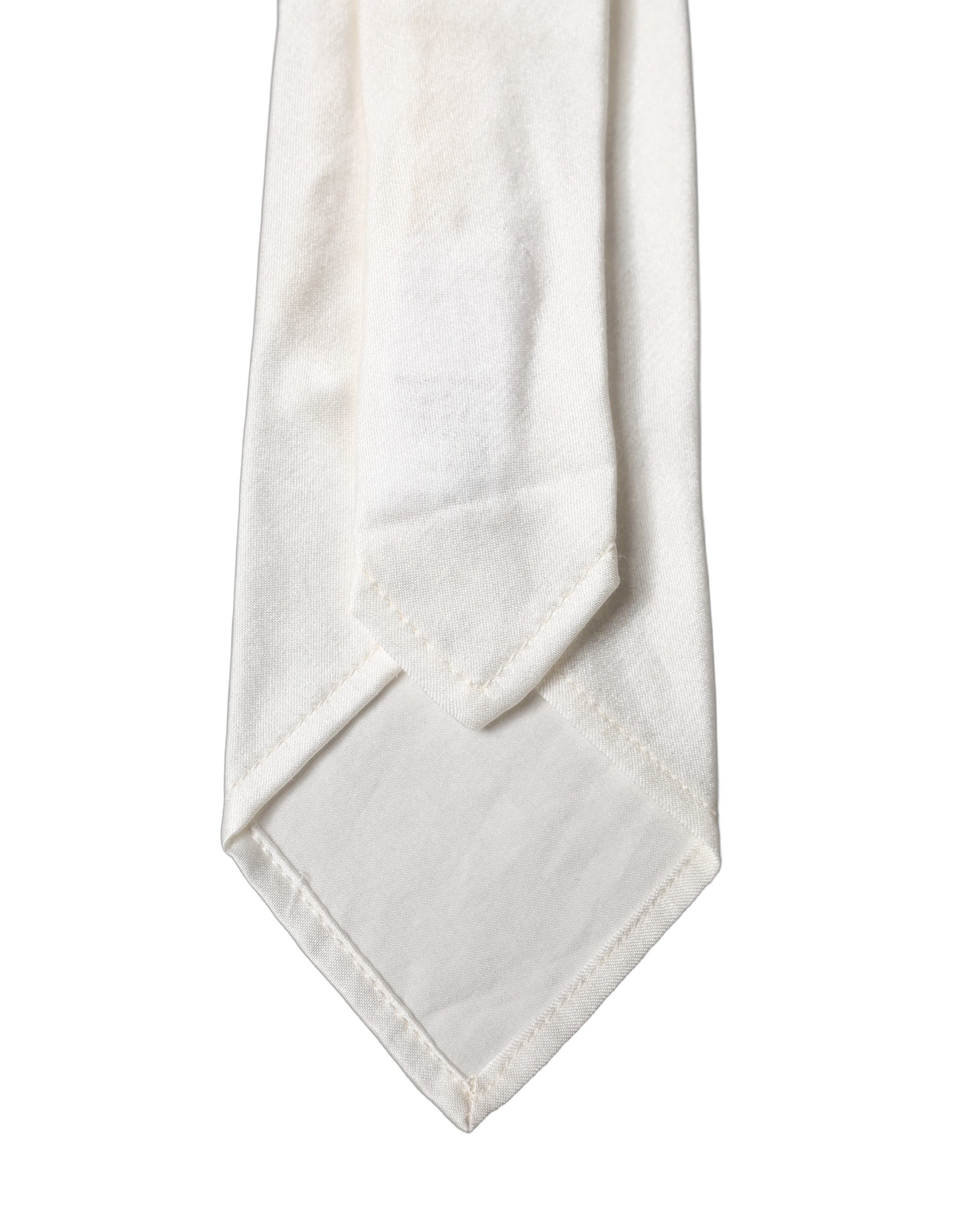 Dolce & Gabbana White Solid Silk Blend Adjustable Men Tied Necktie Tie - Image 4