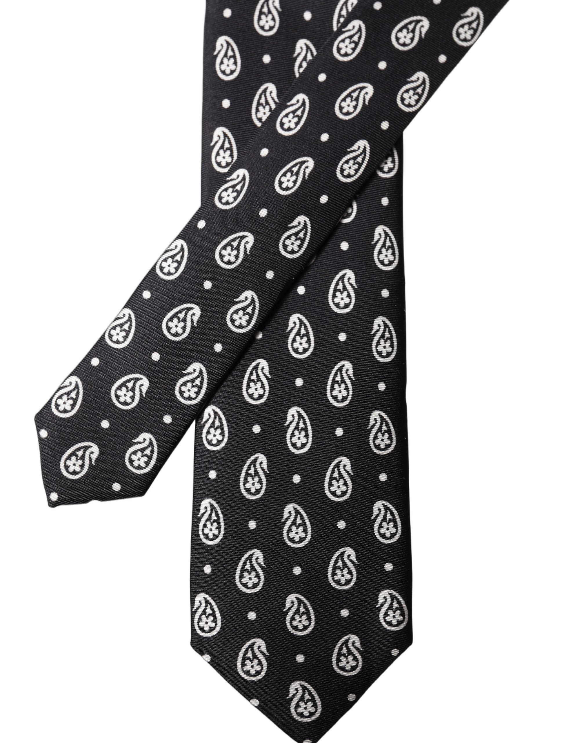 Dolce & Gabbana Black Paisley 100% Silk Adjustable Men Tied Necktie Tie - Image 3