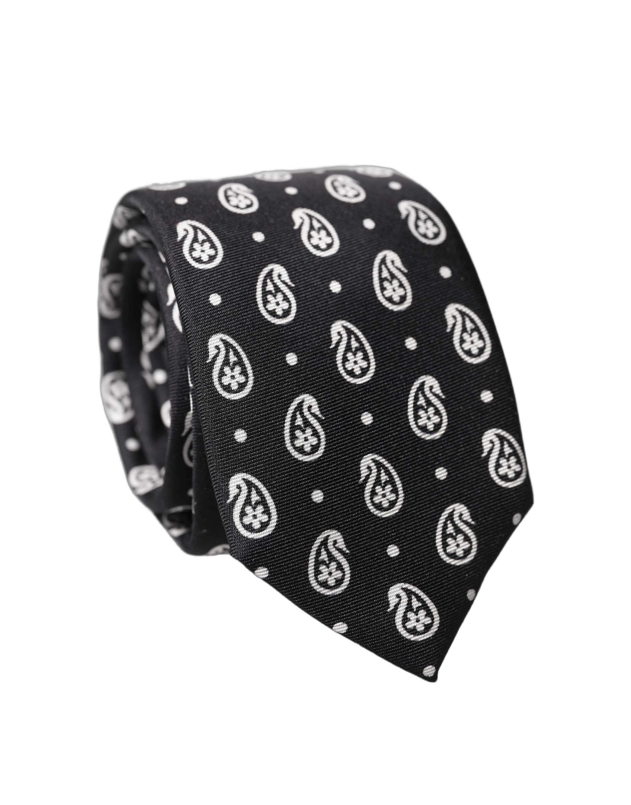 Dolce & Gabbana Black Paisley 100% Silk Adjustable Men Tied Necktie Tie - Image 2