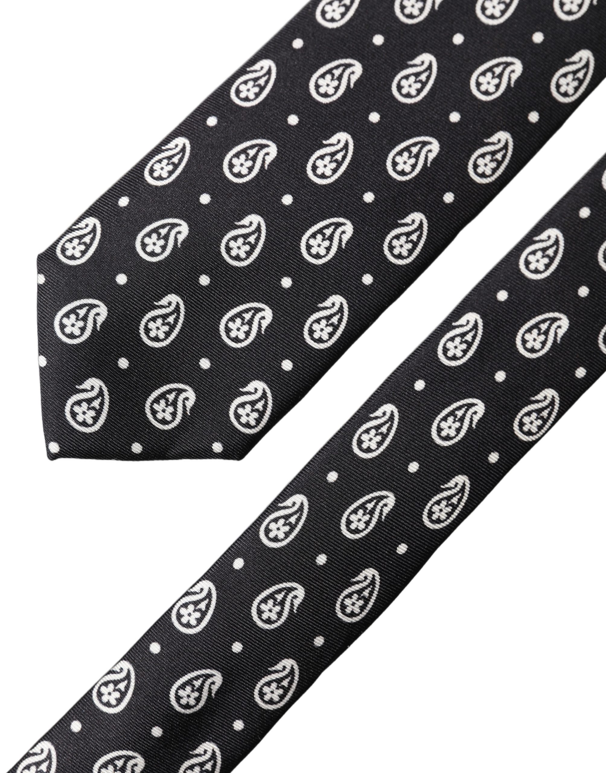 Dolce & Gabbana Black Paisley 100% Silk Adjustable Men Tied Necktie Tie - Image 4