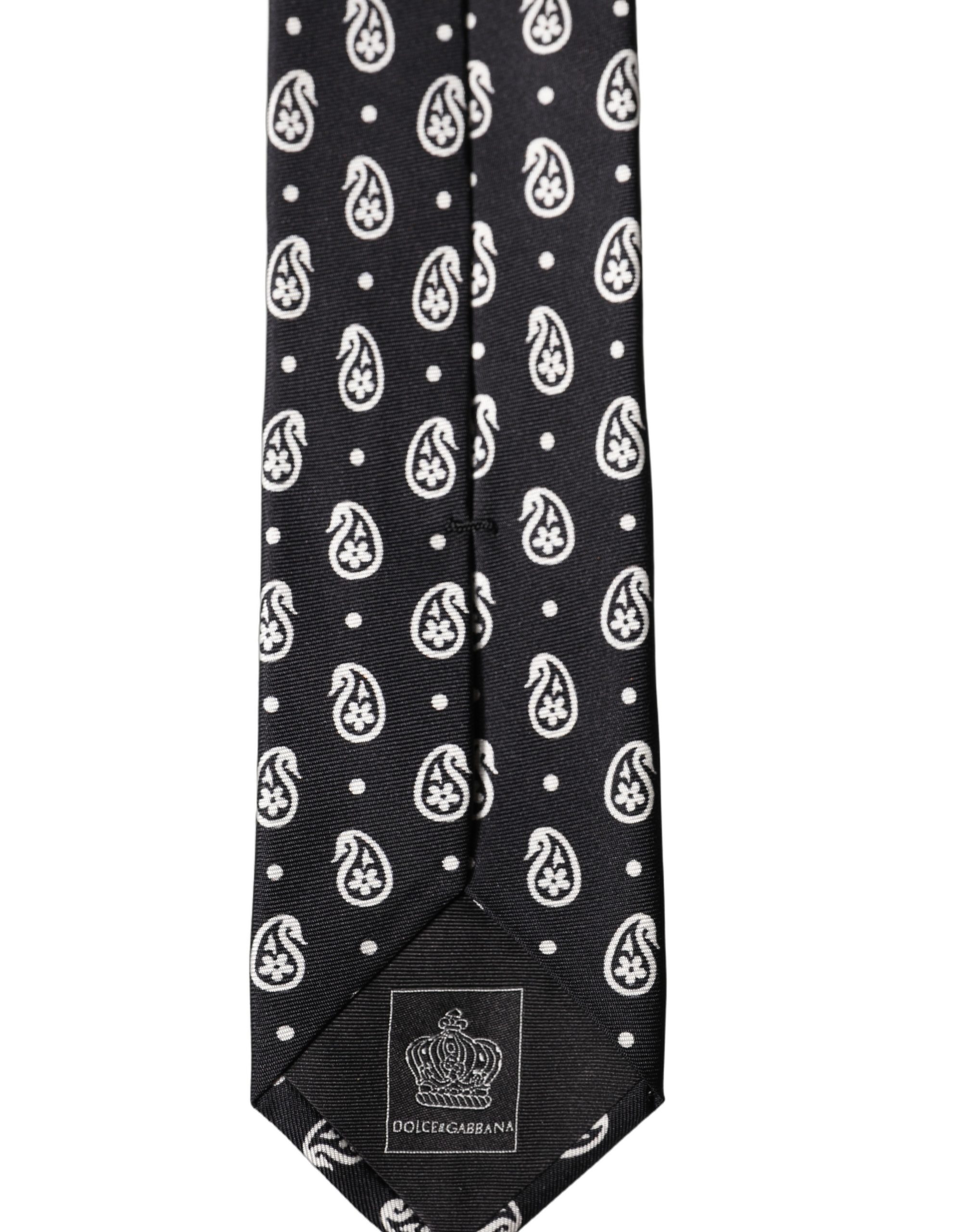 Dolce & Gabbana Black Paisley 100% Silk Adjustable Men Tied Necktie Tie - Image 5