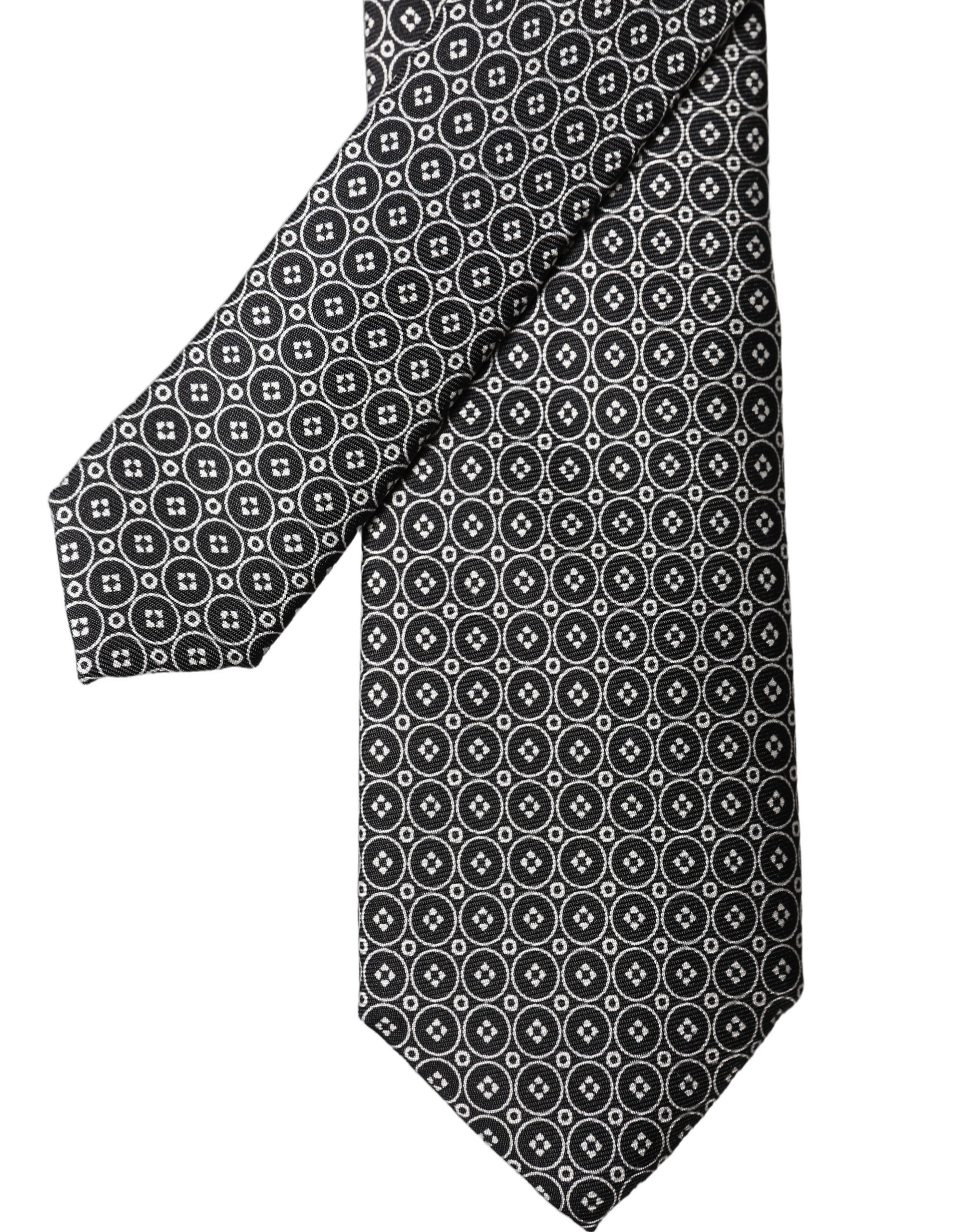 Dolce & Gabbana Black White Patterned Silk Adjustable Men Necktie Tie - Image 3
