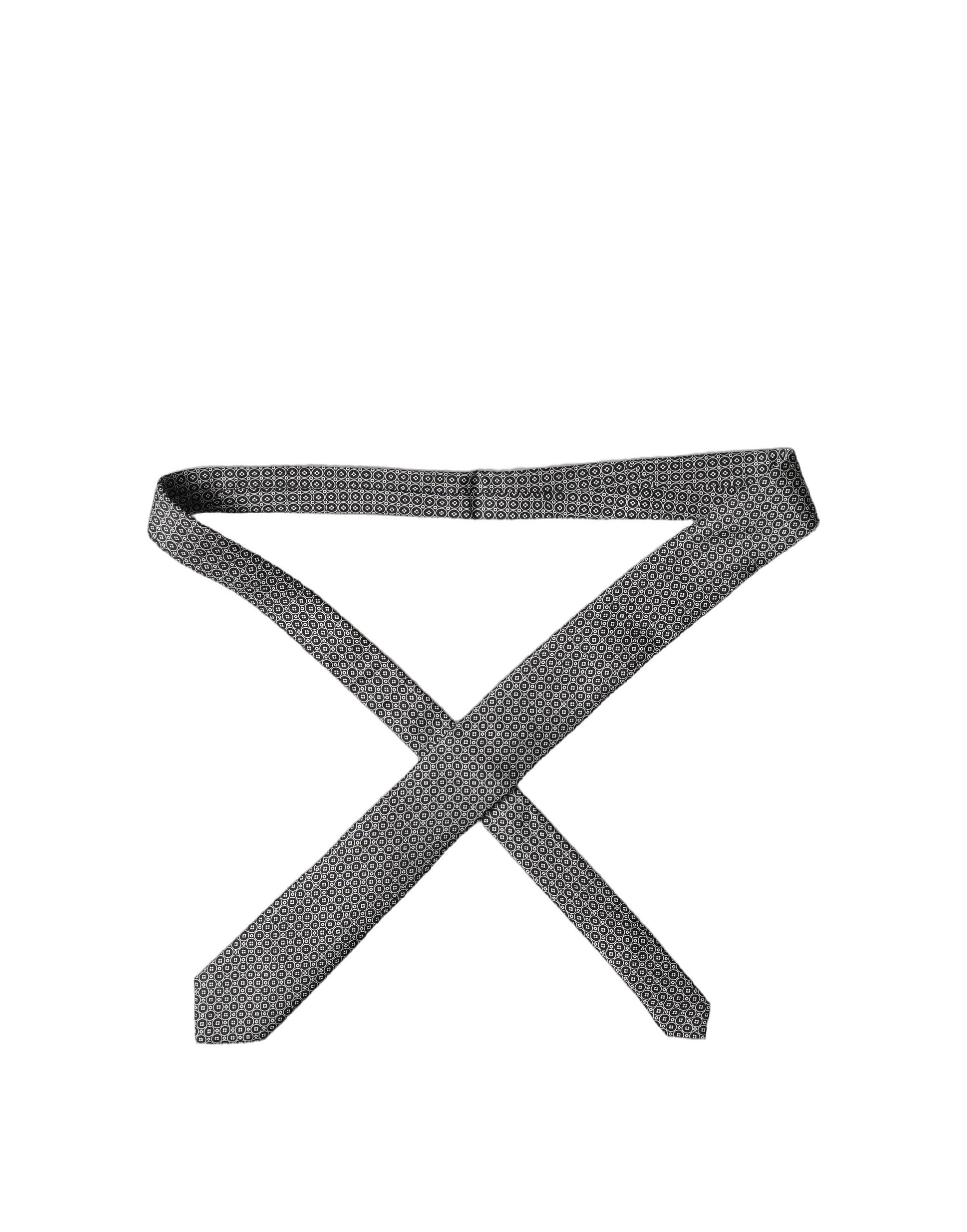 Dolce & Gabbana Black White Patterned Silk Adjustable Men Necktie Tie - Image 2