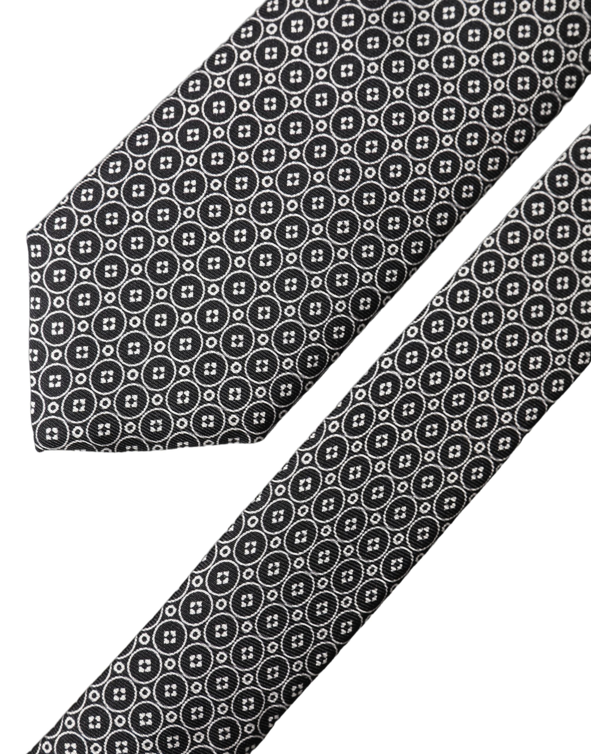 Dolce & Gabbana Black White Patterned Silk Adjustable Men Necktie Tie - Image 4