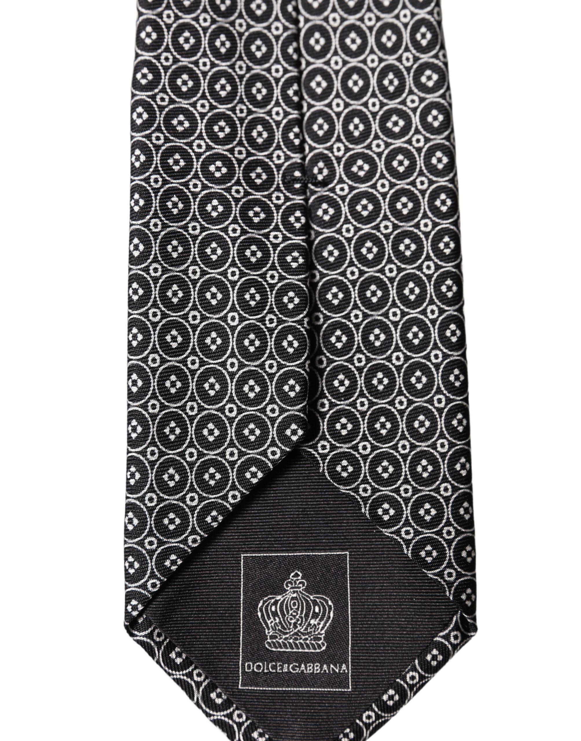 Dolce & Gabbana Black White Patterned Silk Adjustable Men Necktie Tie - Image 5