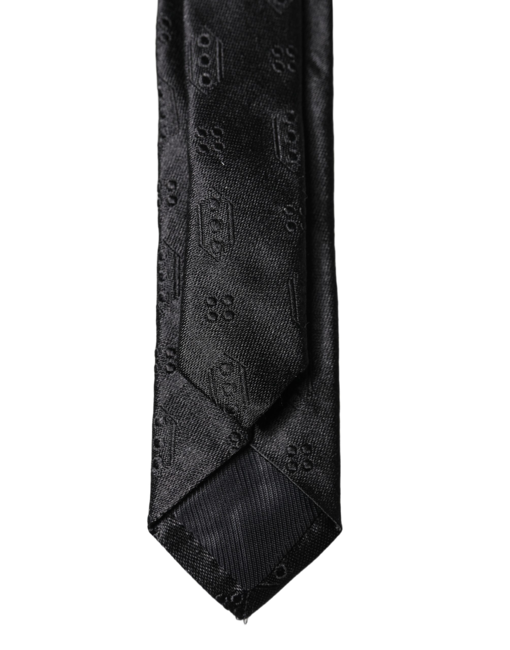 Dolce & Gabbana Black Patterned 100% Silk Adjustable Men Necktie Tie - Image 3
