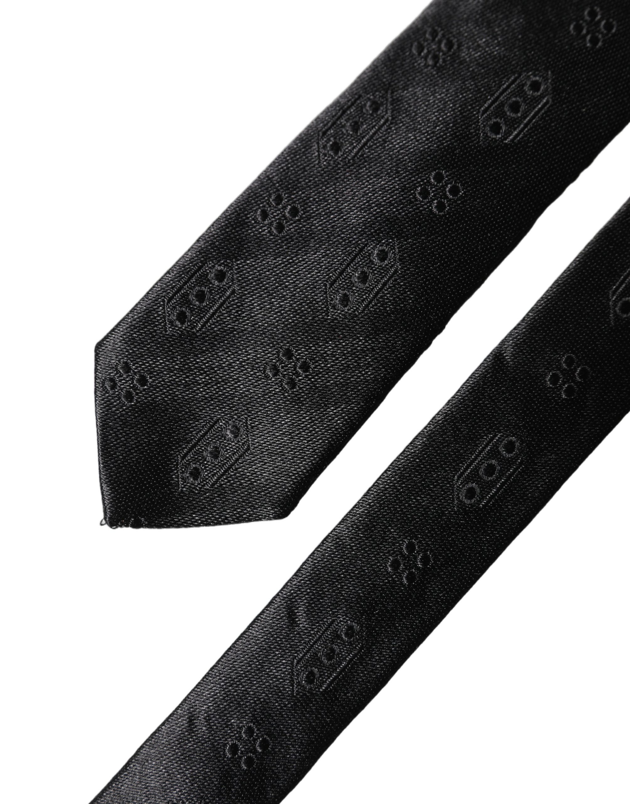 Dolce & Gabbana Black Patterned 100% Silk Adjustable Men Necktie Tie - Image 4