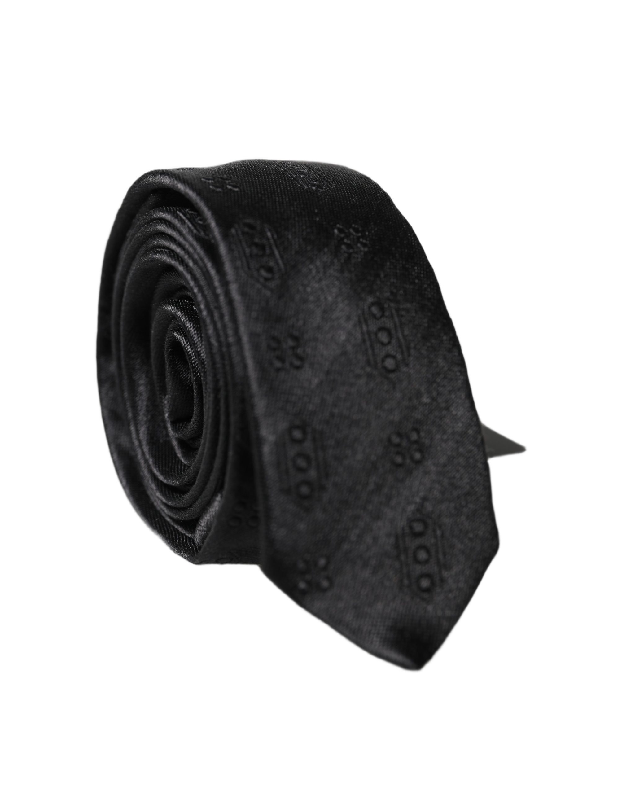 Dolce & Gabbana Black Patterned 100% Silk Adjustable Men Necktie Tie