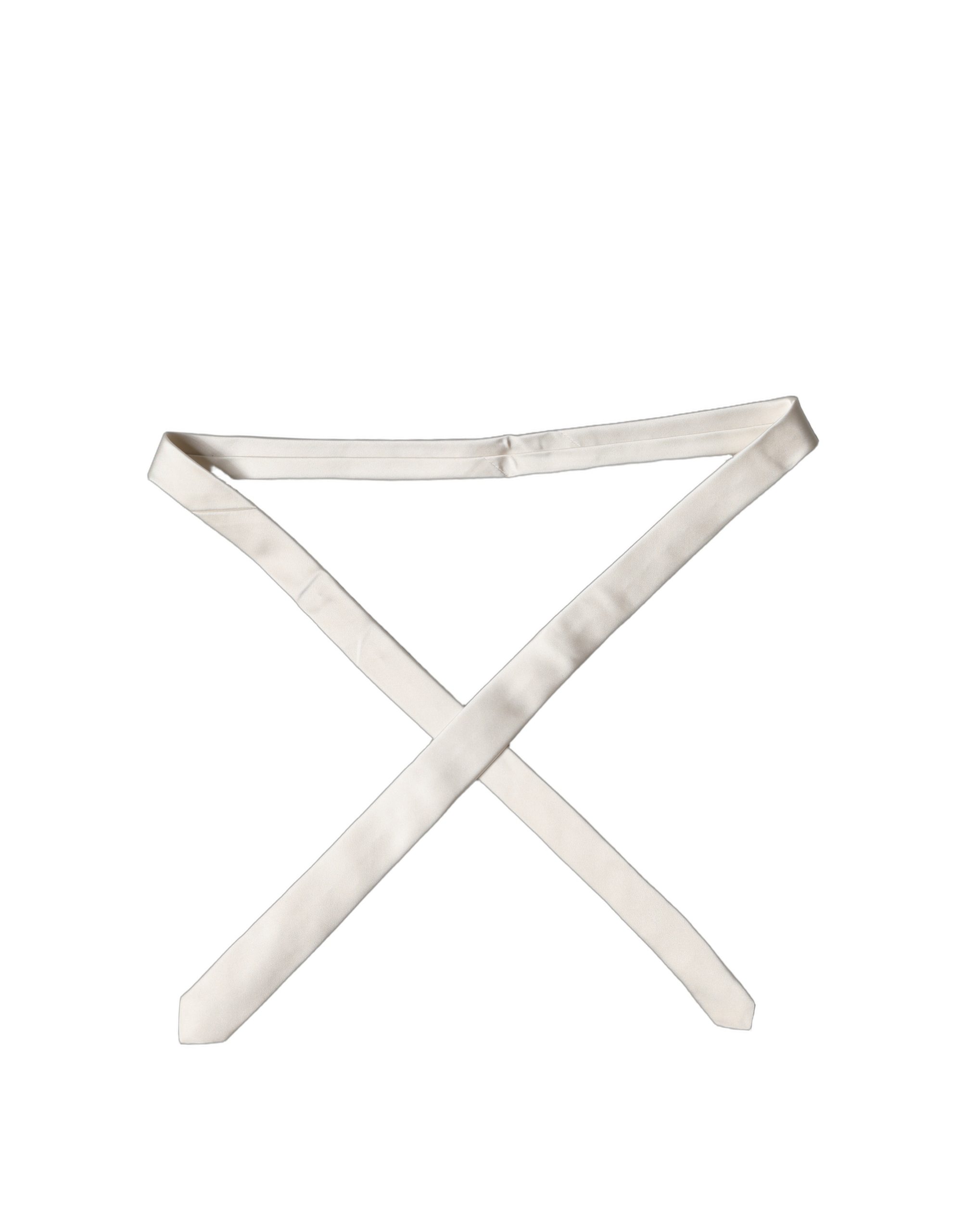 Dolce & Gabbana Off White Satin 100% Silk Adjustable Men Tied Necktie Tie - Image 4