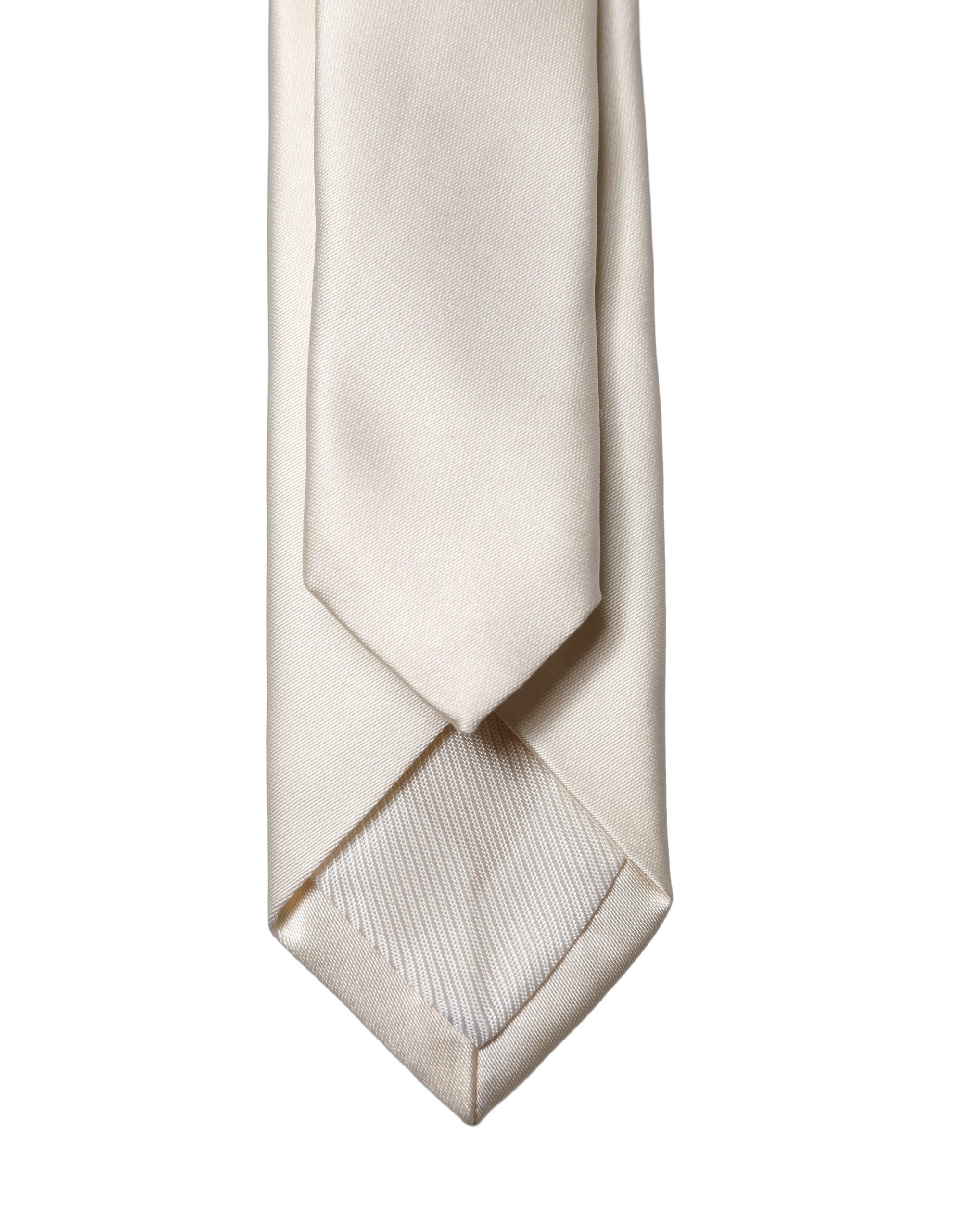 Dolce & Gabbana Off White Satin 100% Silk Adjustable Men Tied Necktie Tie - Image 3